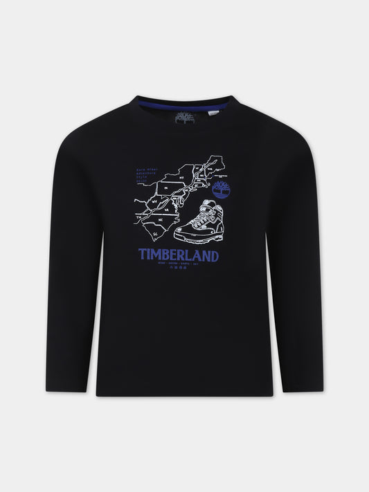 T-shirt nera per bambino con logo,Timberland,T25U38 09B