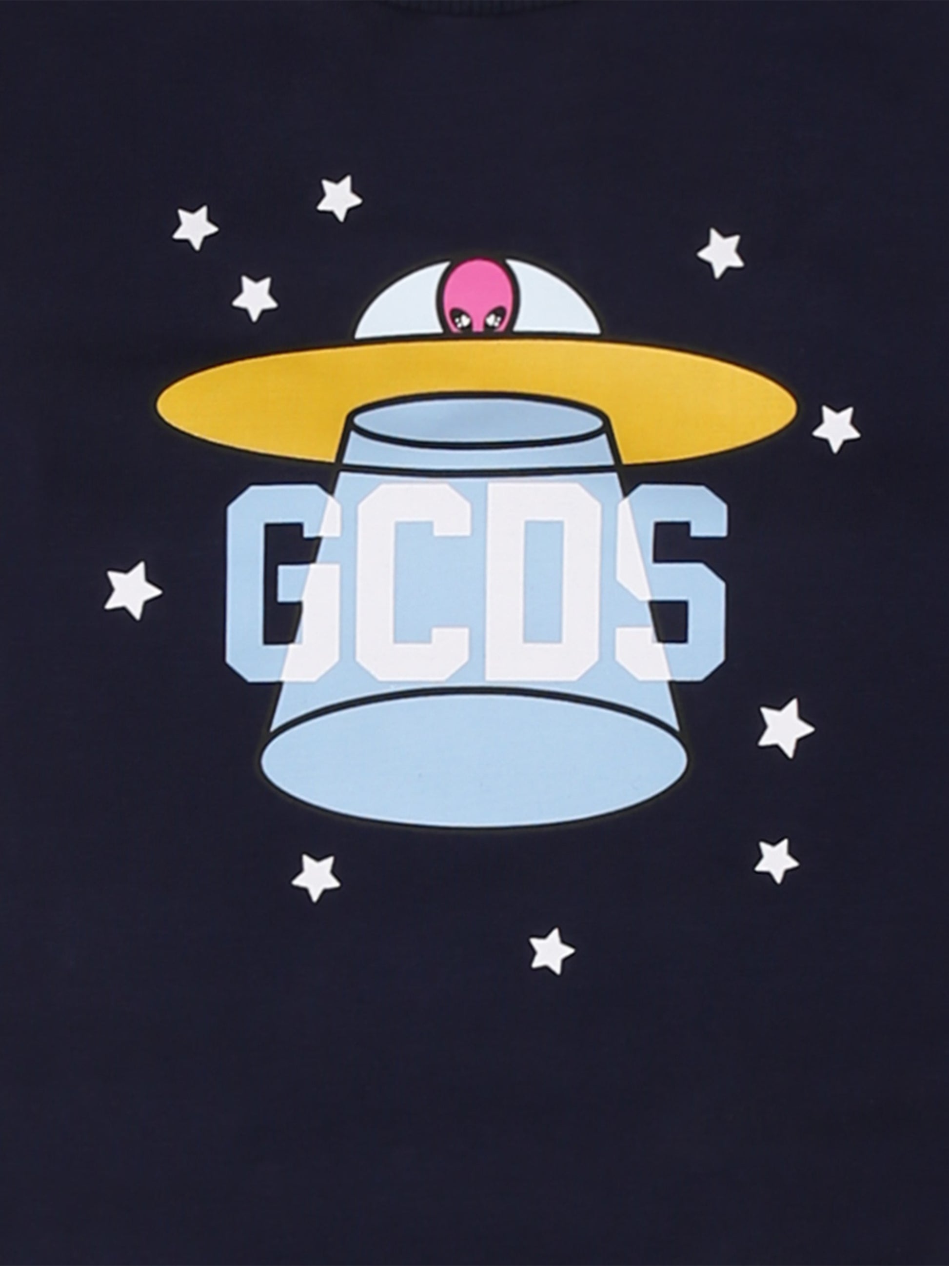 Pigiama blu per neonato con stampa alieno e logo,Gcds Kids,GUK00F LBBC7 85660