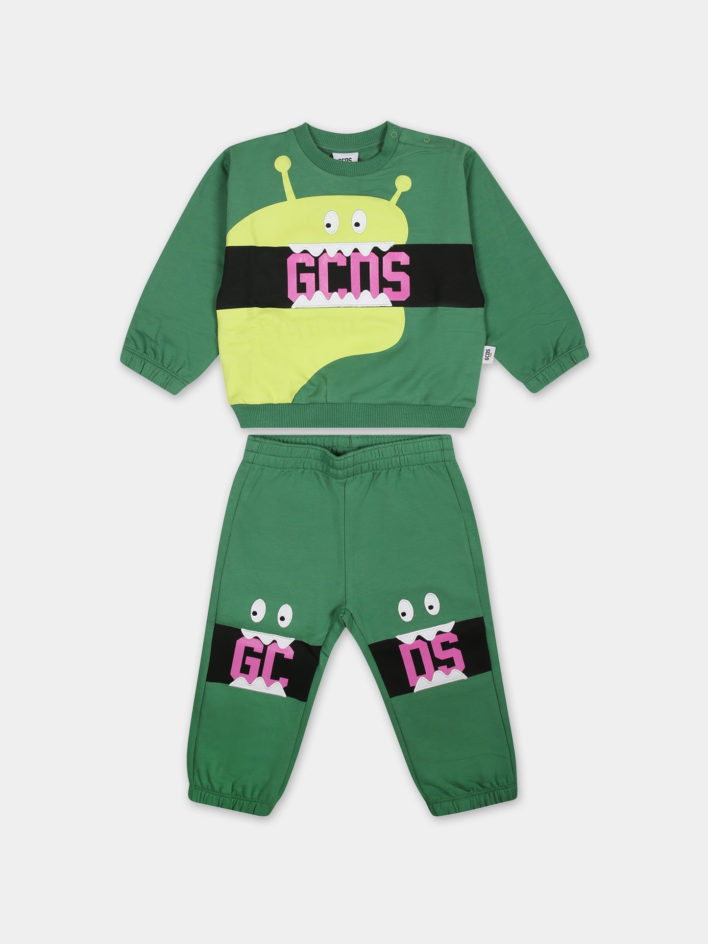 Completo verde per neonato con mostro e logo,Gcds Kids,GUK00D LDA04 30046