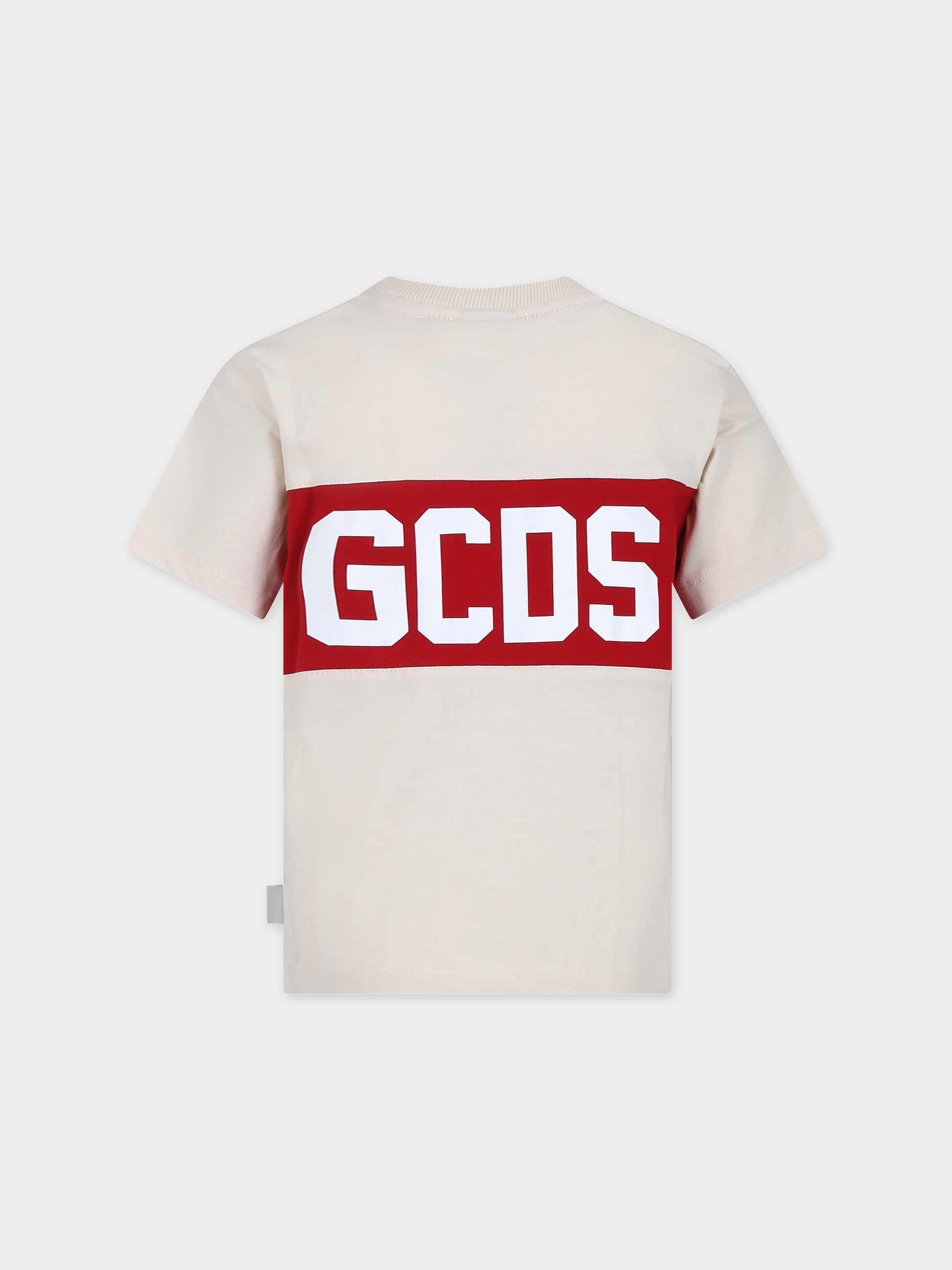 T-shirt beige per bambini con logo,Gcds Kids,DOM005 LAA22 20325