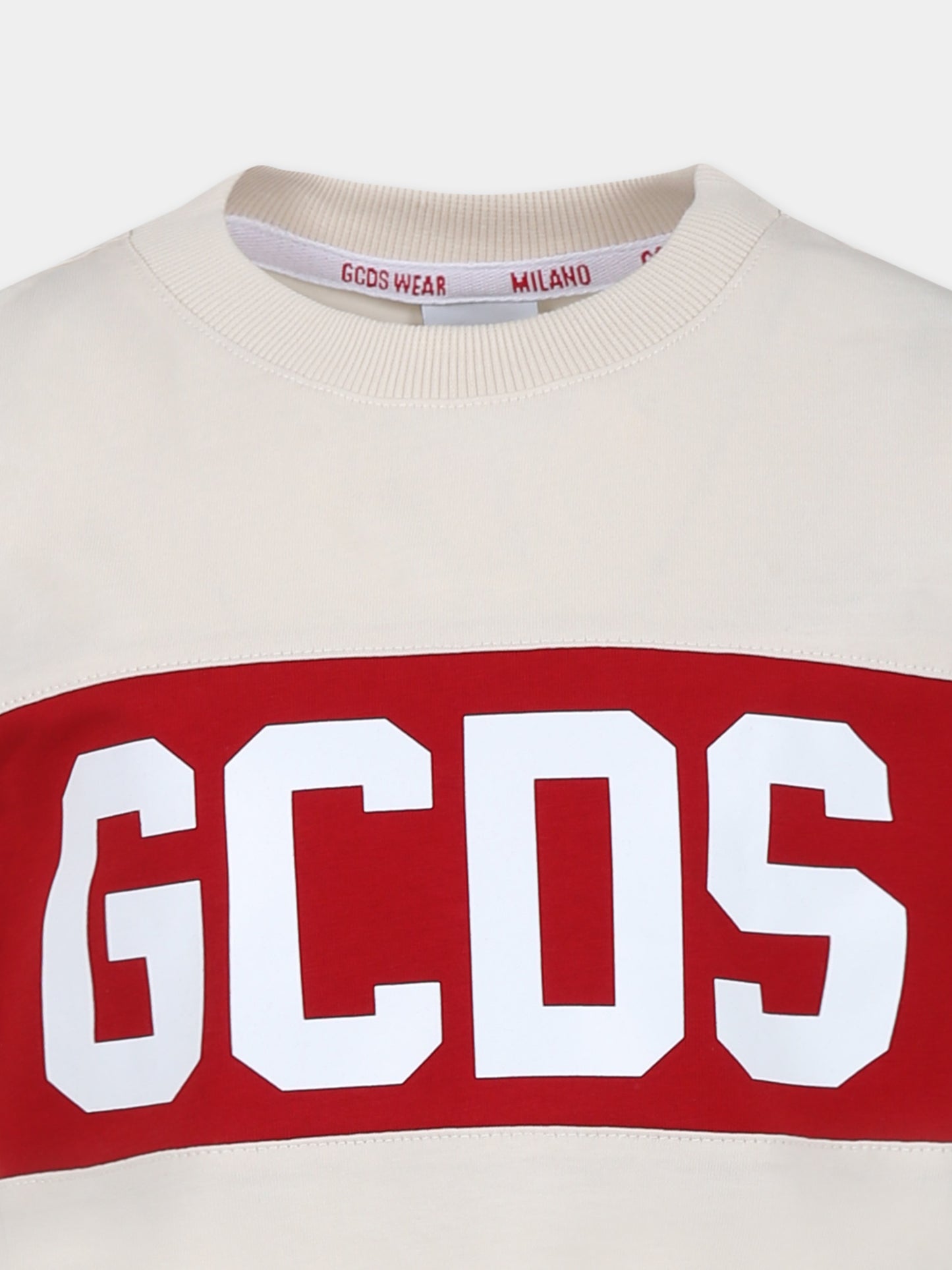 T-shirt beige per bambini con logo,Gcds Kids,DOM005 LAA22 20325