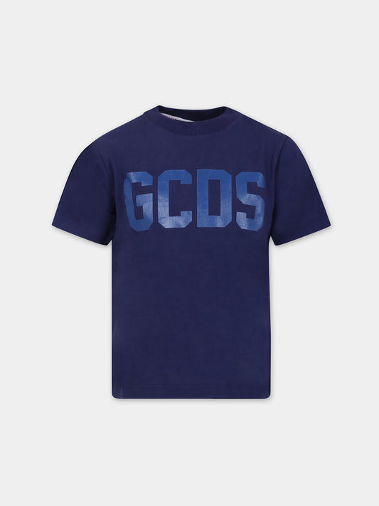 T-shirt blu per bambini con logo,Gcds Kids,DSM00I LAA01 40258