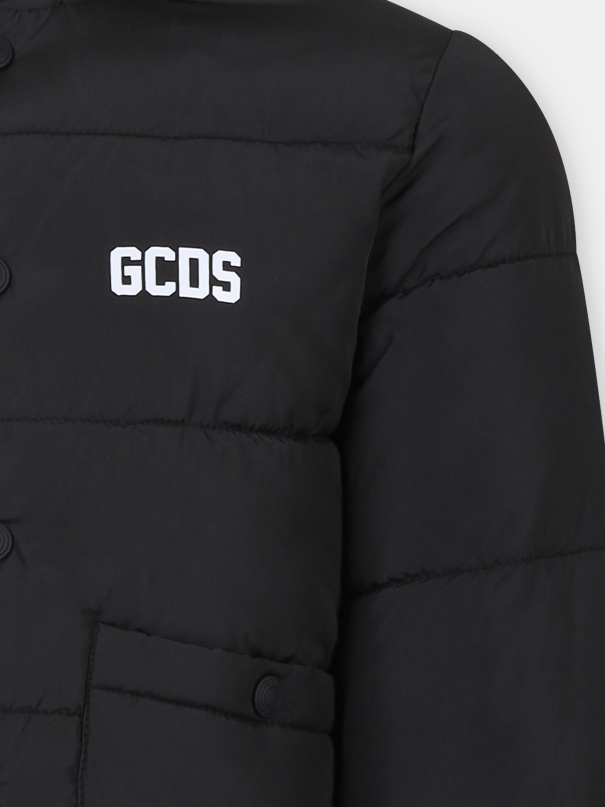 Piumino nero per bambini con logo,Gcds Kids,DUS00E L3A53 60100