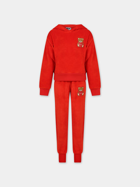 Completo rosso per bambina con Teddy Bears e logo,Moschino Kids,HDK02L LGA07 50109