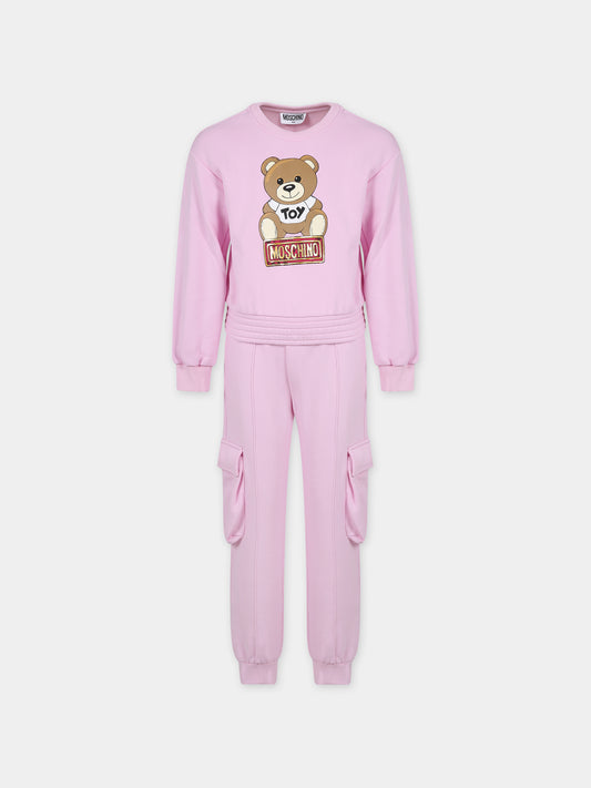 Completo rosa per bambina con Teddy Bear e logo,Moschino Kids,HDK02O LCA55 51684