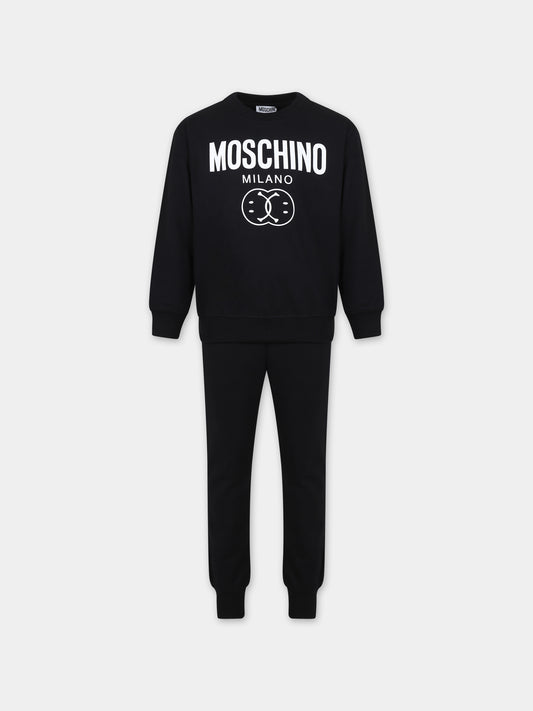 Completo nero per bambina con smile e logo,Moschino Kids,HMK03C LCA61 60100