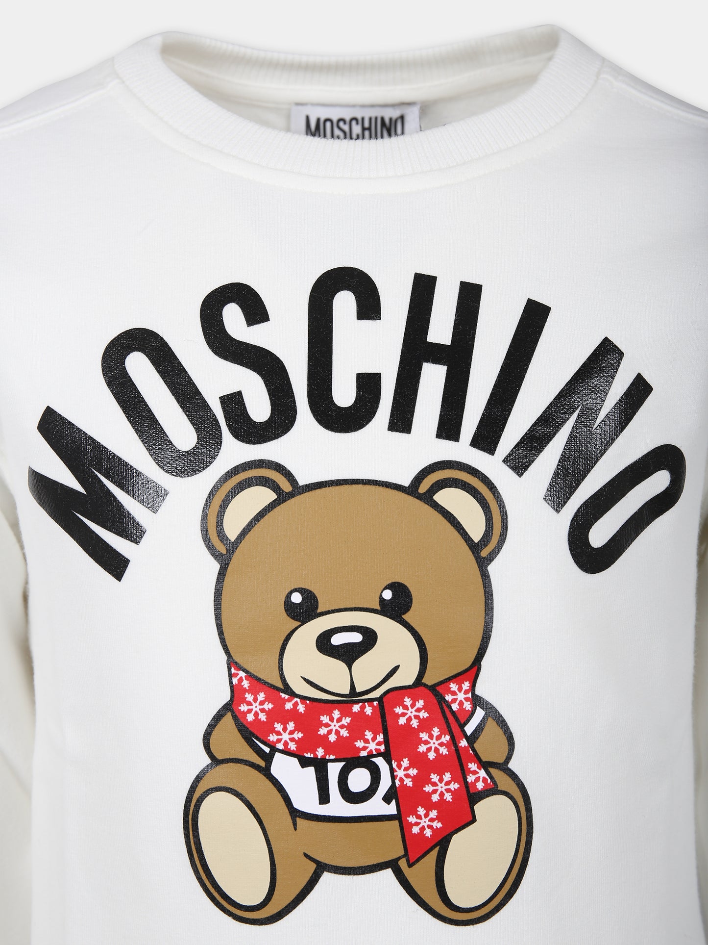 Felpa bianca per bambino con Teddy Bear e logo,Moschino Kids,HUF07H LDA53 10063