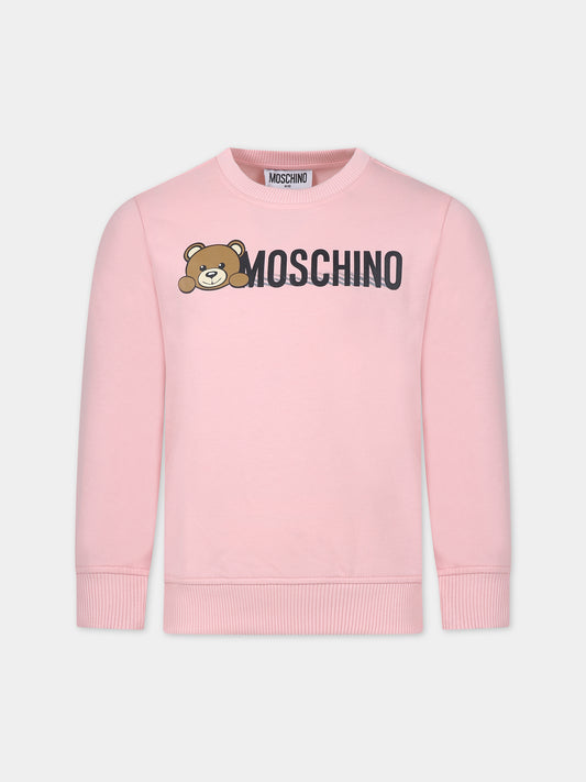 Felpa rosa per bambini con logo,Moschino Kids,HWF05R LCA40 50209