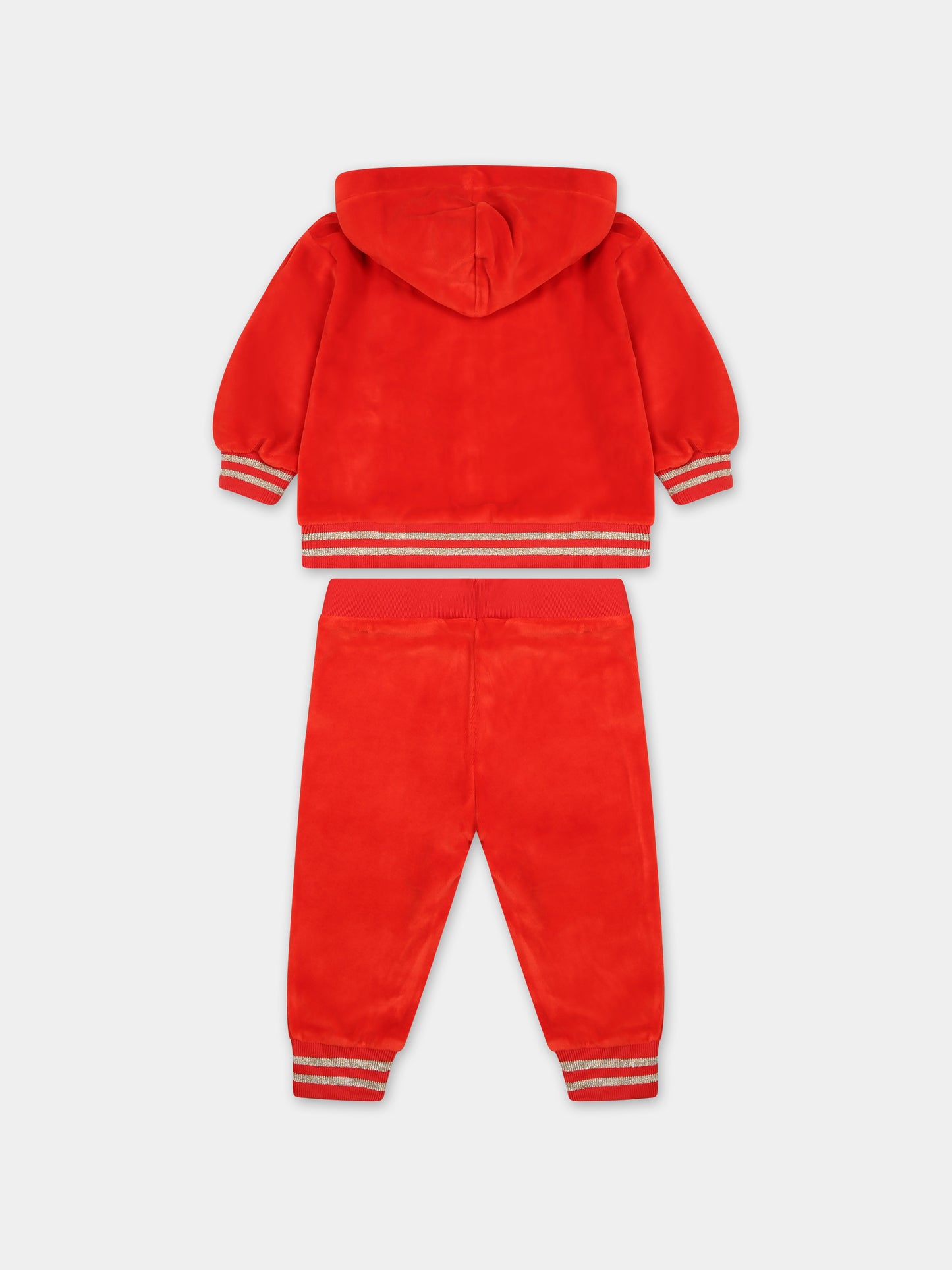 Completo rosso in ciniglia per neonata con Teddy Bear,Moschino Kids,MAK01V LGA07 50109