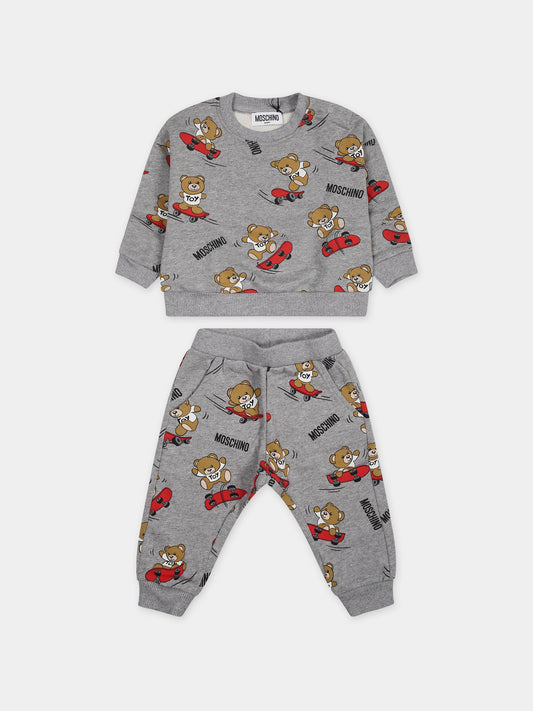 Completo grigio per neonato con Teddy Bear e skateboard,Moschino Kids,MUK04K LCB39 84418