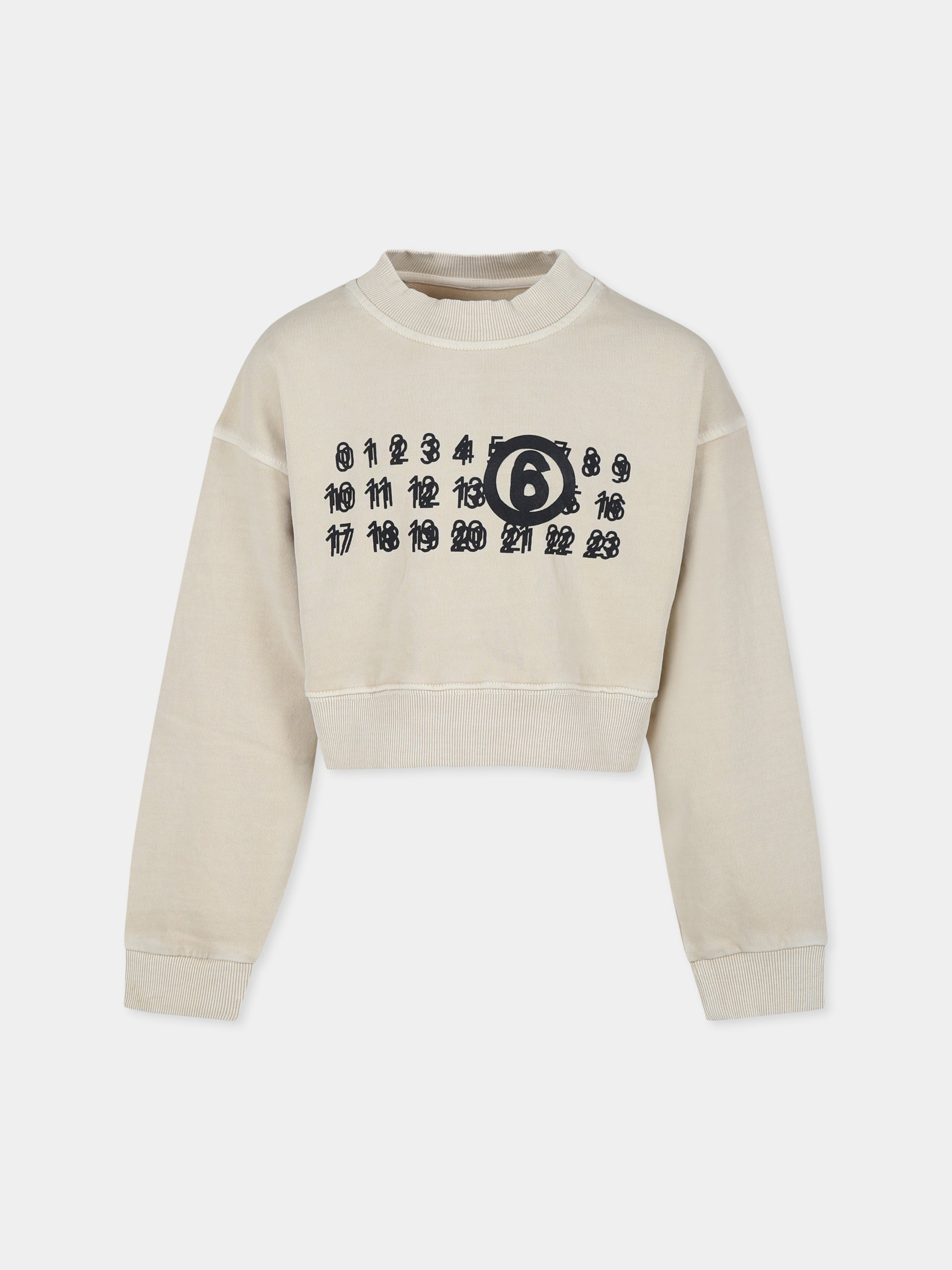 Felpa crop beige per bambina con logo,Mm6 Maison Margiela,M60683 MM03Z MM6S97U M6705