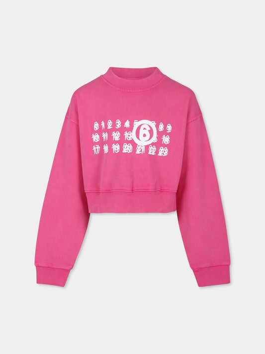 Felpa crop fucsia per bambina con logo,Mm6 Maison Margiela,M60683 MM03Z MM6S97U M6307