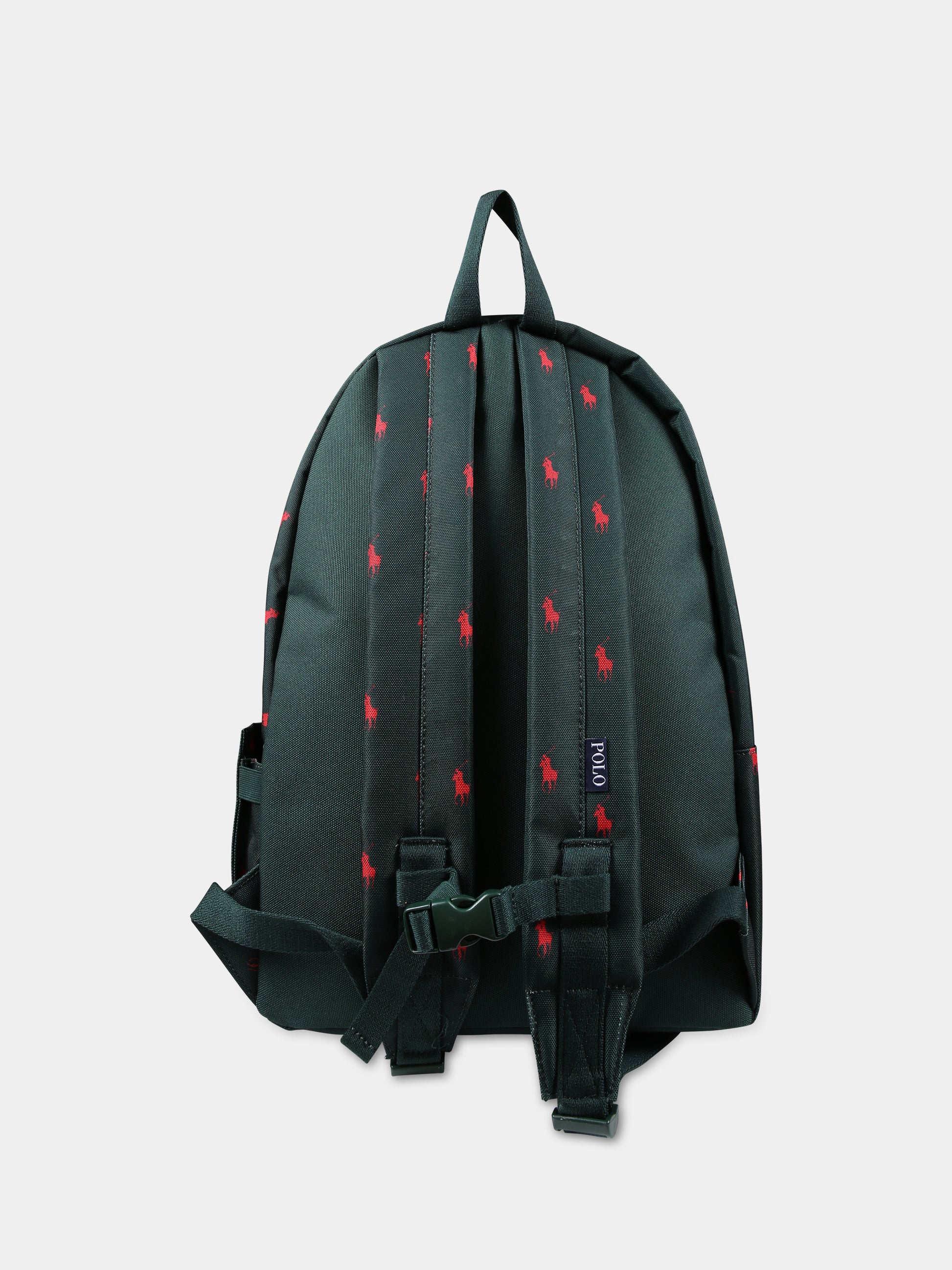 Zaino verde per bambini con logo all-over,Ralph Lauren Kids,9AR048 ECF