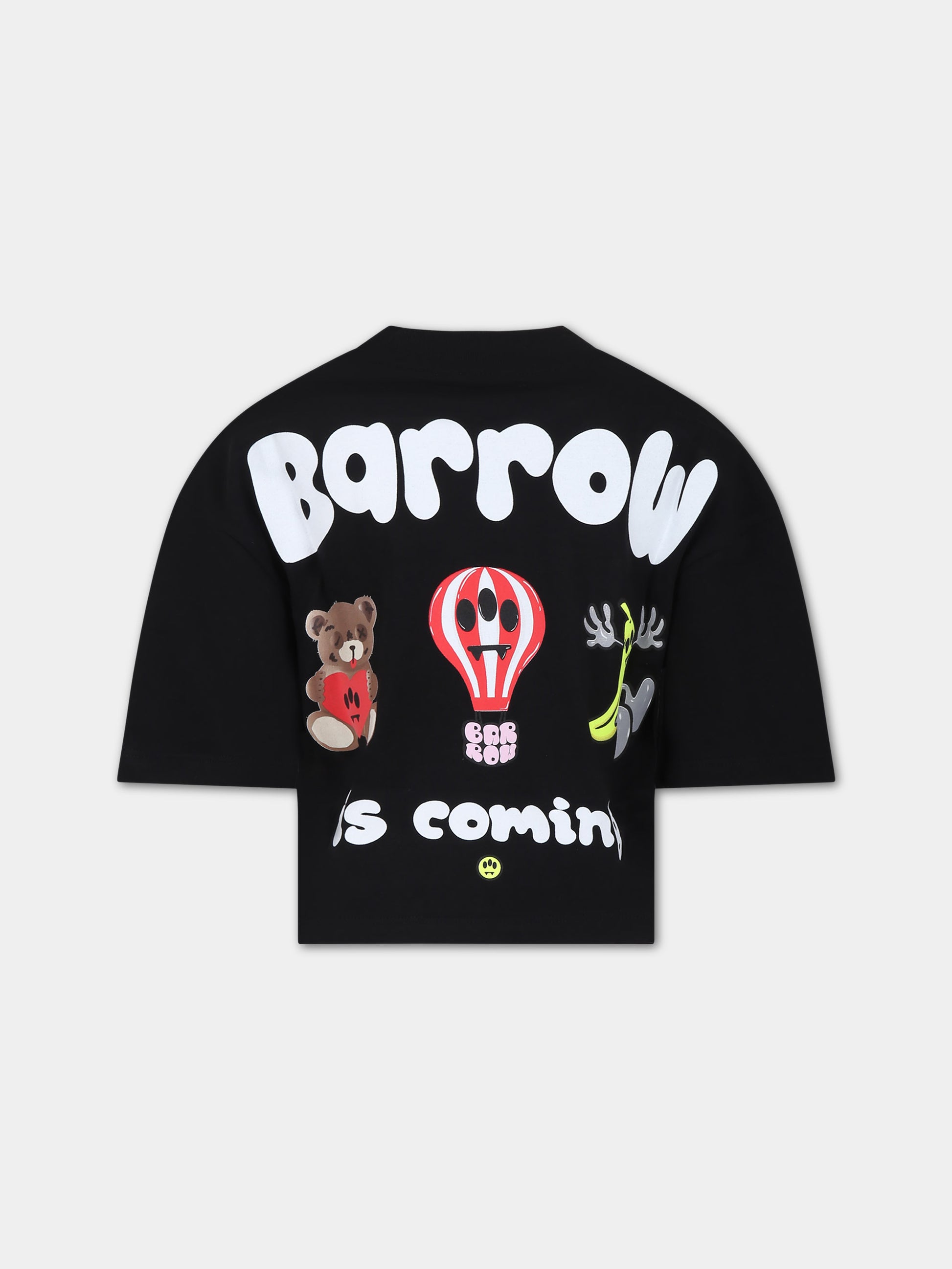 T-shirt nera per bambina con stampa multicolor,Barrow,F3BKJGTH078 110