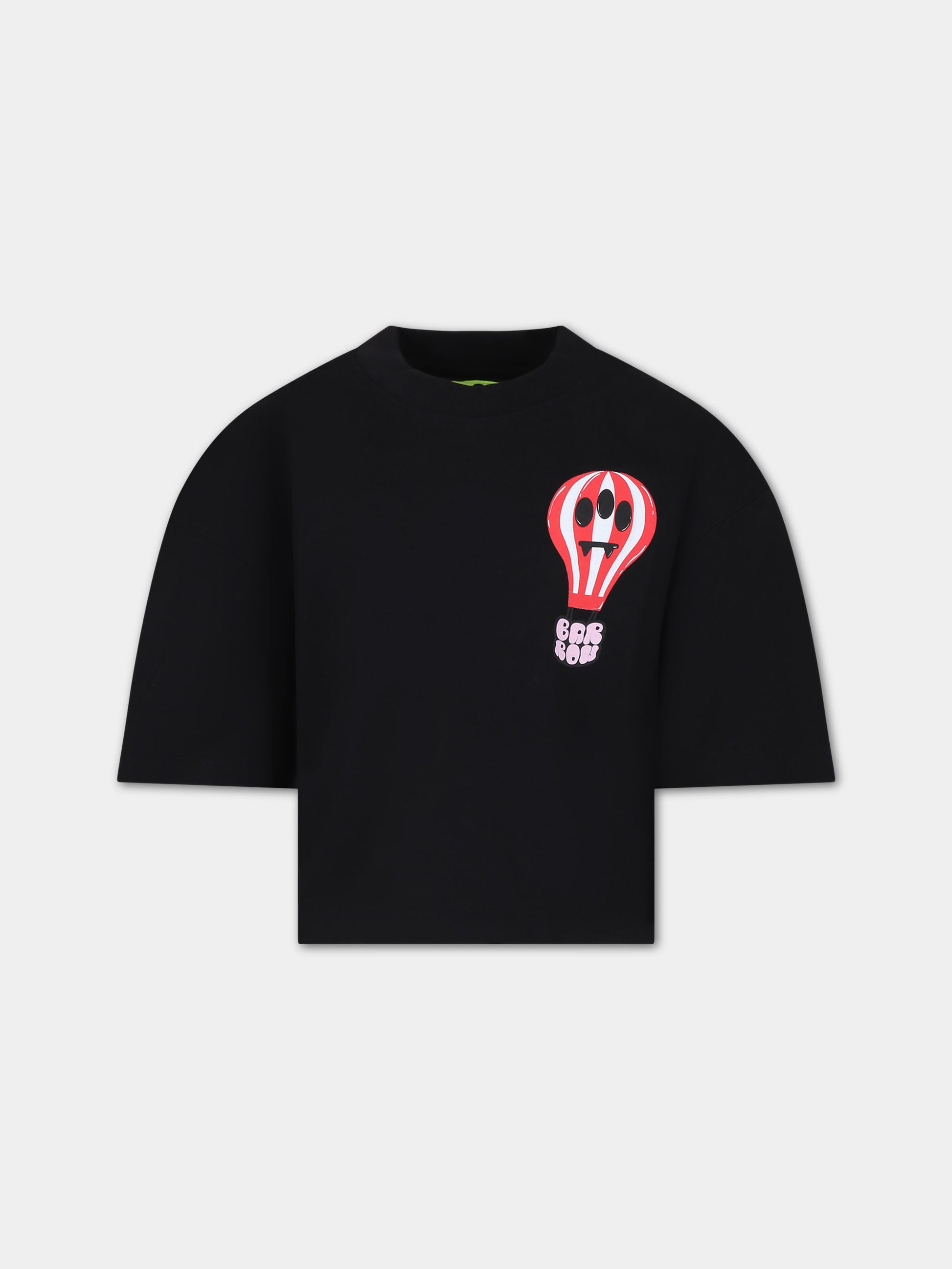 T-shirt nera per bambina con stampa multicolor,Barrow,F3BKJGTH078 110