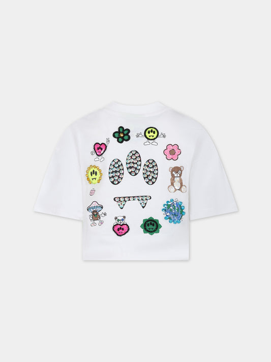 T-shirt bianca per bambina con logo e smile,Barrow,F3BKJGTH079 002