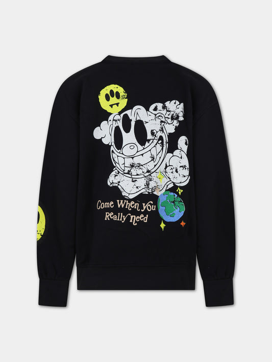 Felpa nera per bambini con logo e stampa multicolor,Barrow,F3BKJUSW026 110
