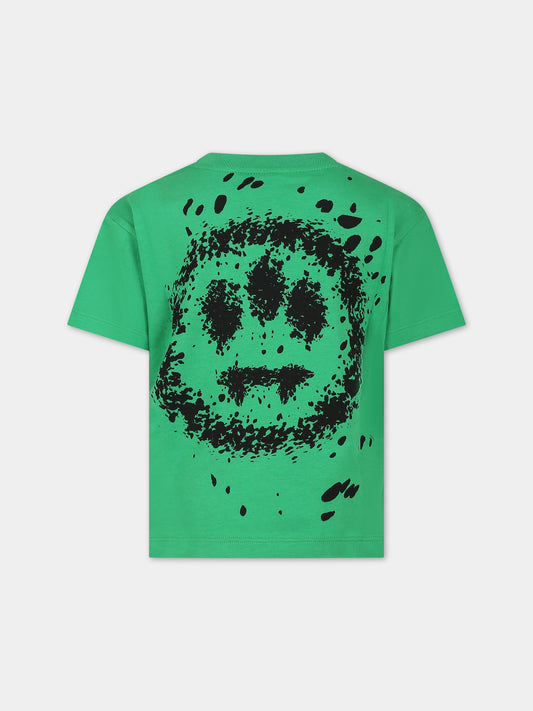 T-shirt verde per bambini con logo e smile,Barrow,F3BKJUTH041 BW012