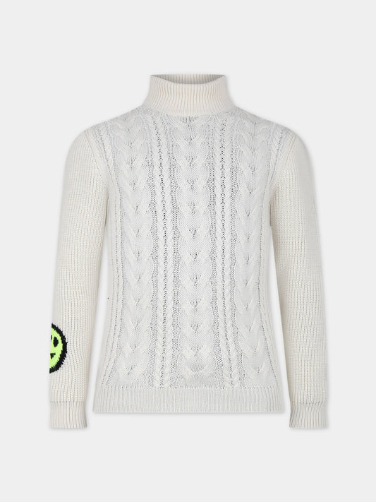 Maglione avorio per bambina con logo e smile,Barrow,F3BKJUTN017 BW009