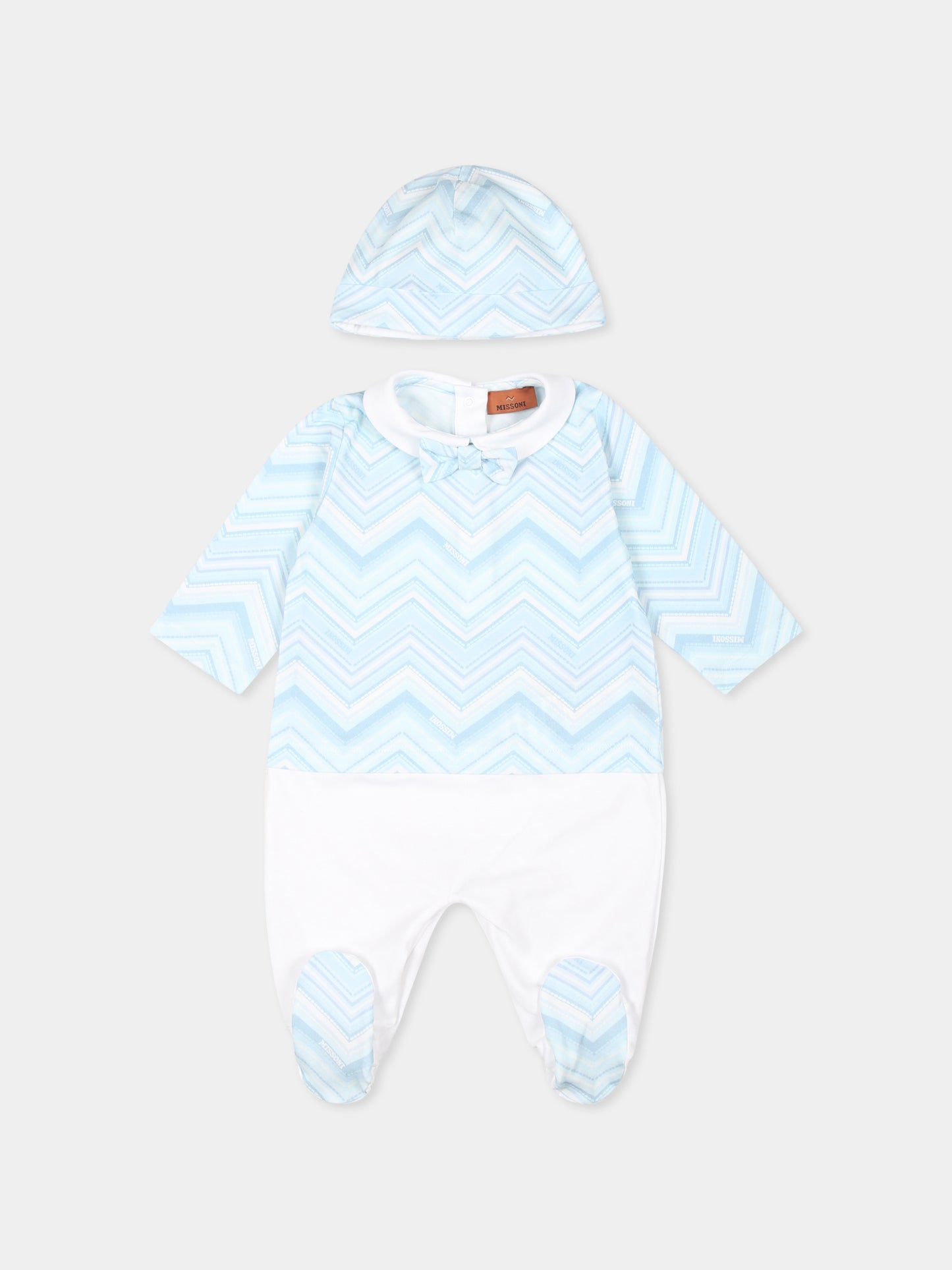 Set tutina celeste per neonato con motivo chevron,Missoni,MVB520 J0443 100CE
