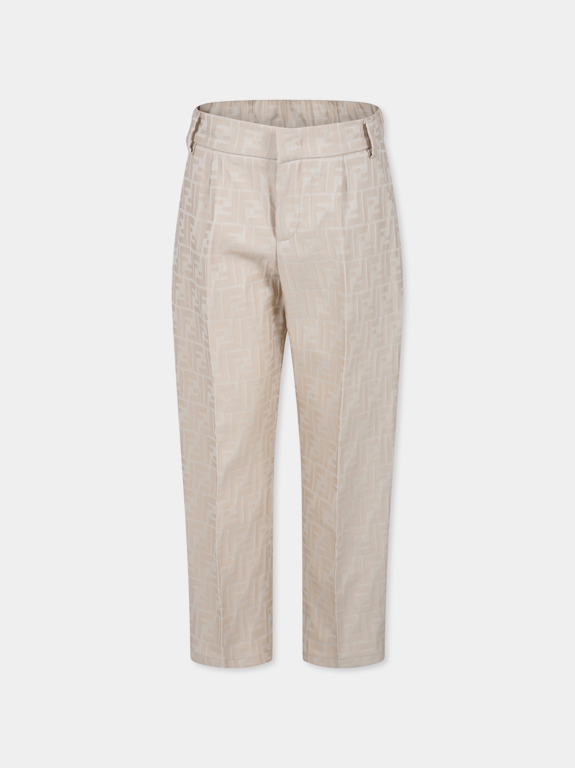 Pantaloni beige per bambino con FF,Fendi Kids,JMF490 AQTV F1P2N