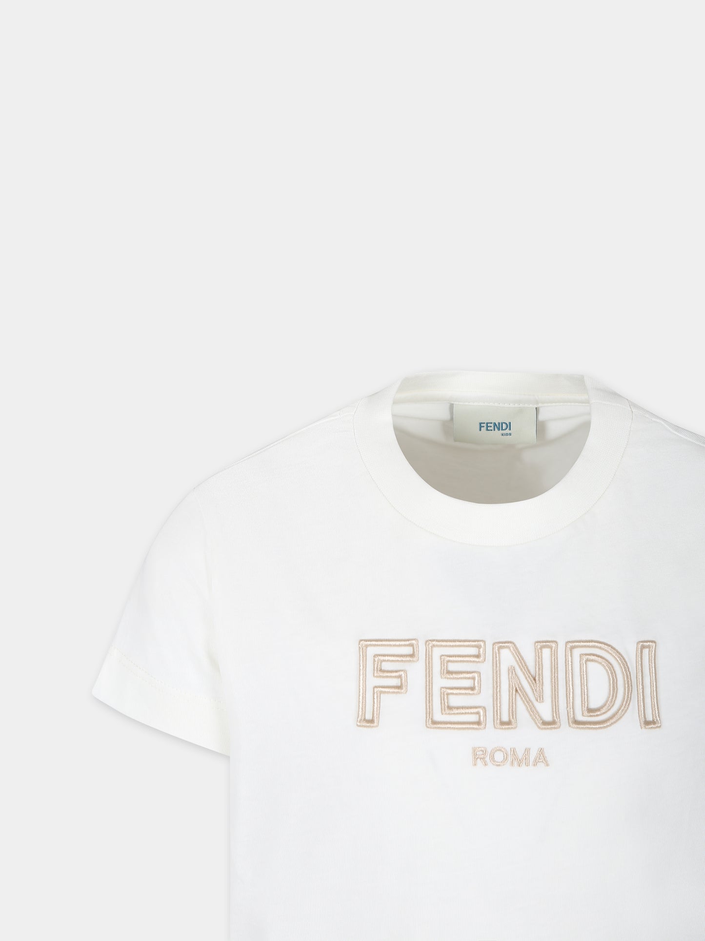 T-shirt bianca per bambini con logo Fendi,Fendi Kids,JUI159 7AJ F1PCP