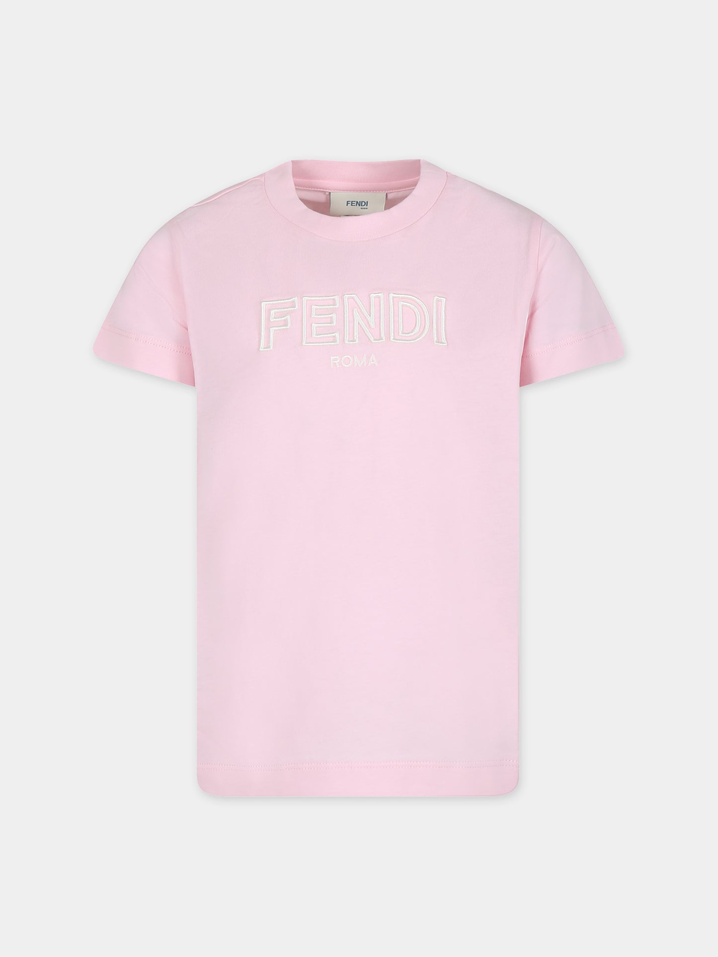 T-shirt rosa per bambina con logo Fendi,Fendi Kids,JUI159 7AJ F1N16