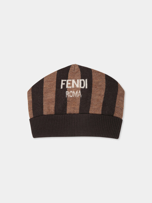 Cappello marrone per bambini con logo,Fendi Kids,JUP069 AS8W F0VAT