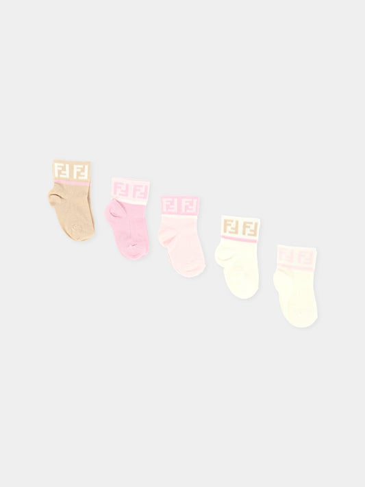 Set calzini multicolor per neonata con doppia F,Fendi Kids,BFN038 ASQV F1PMK