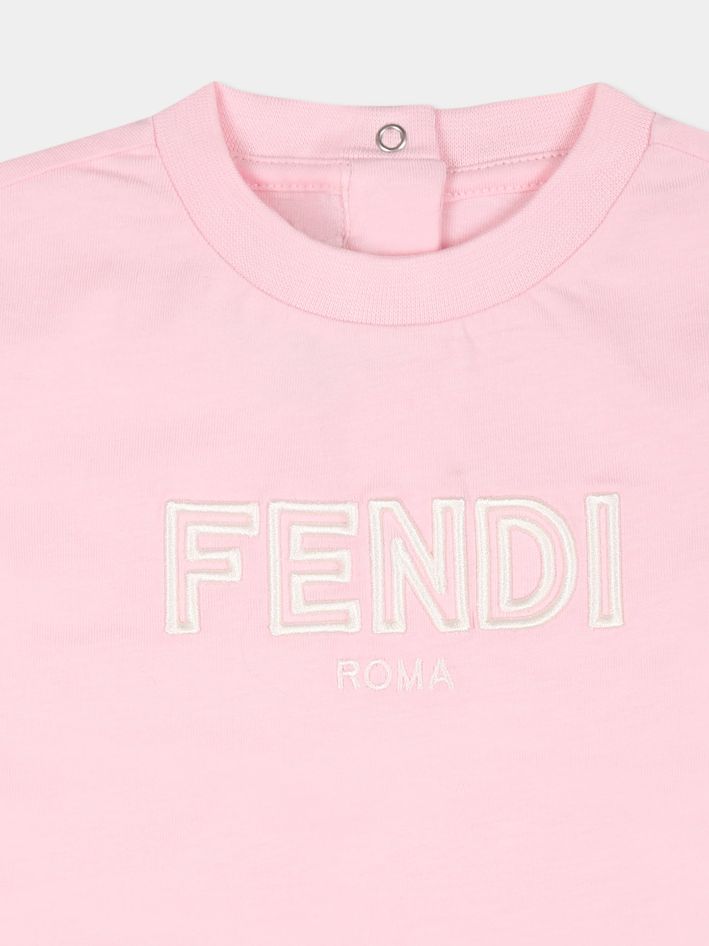 T-shirt rosa per neonata con logo,Fendi Kids,BUI081 7AJ F1N16