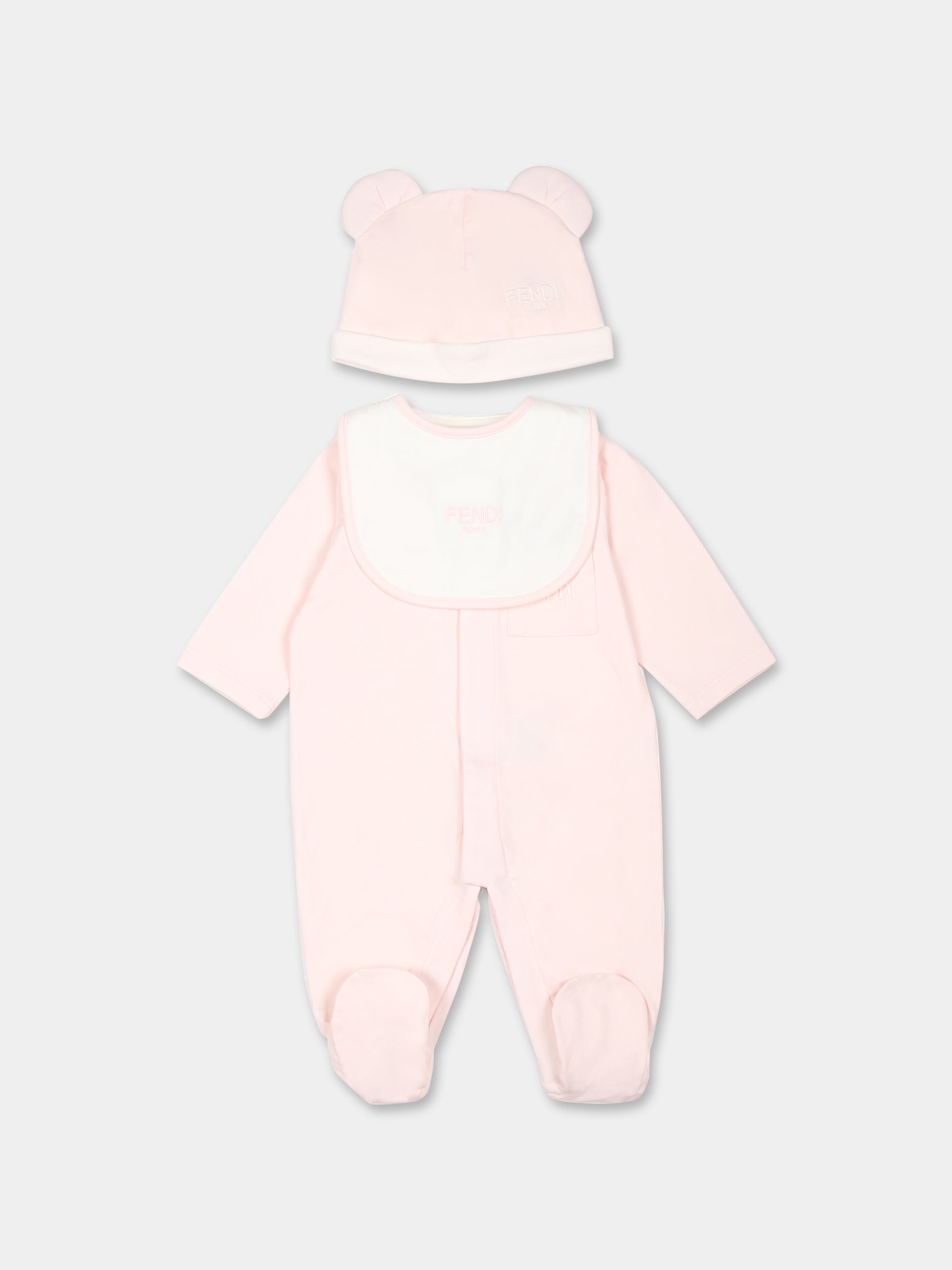 Set tutina rosa per neonata con orsetto e logo Fendi,Fendi Kids,BUK119 ST8 F0C11