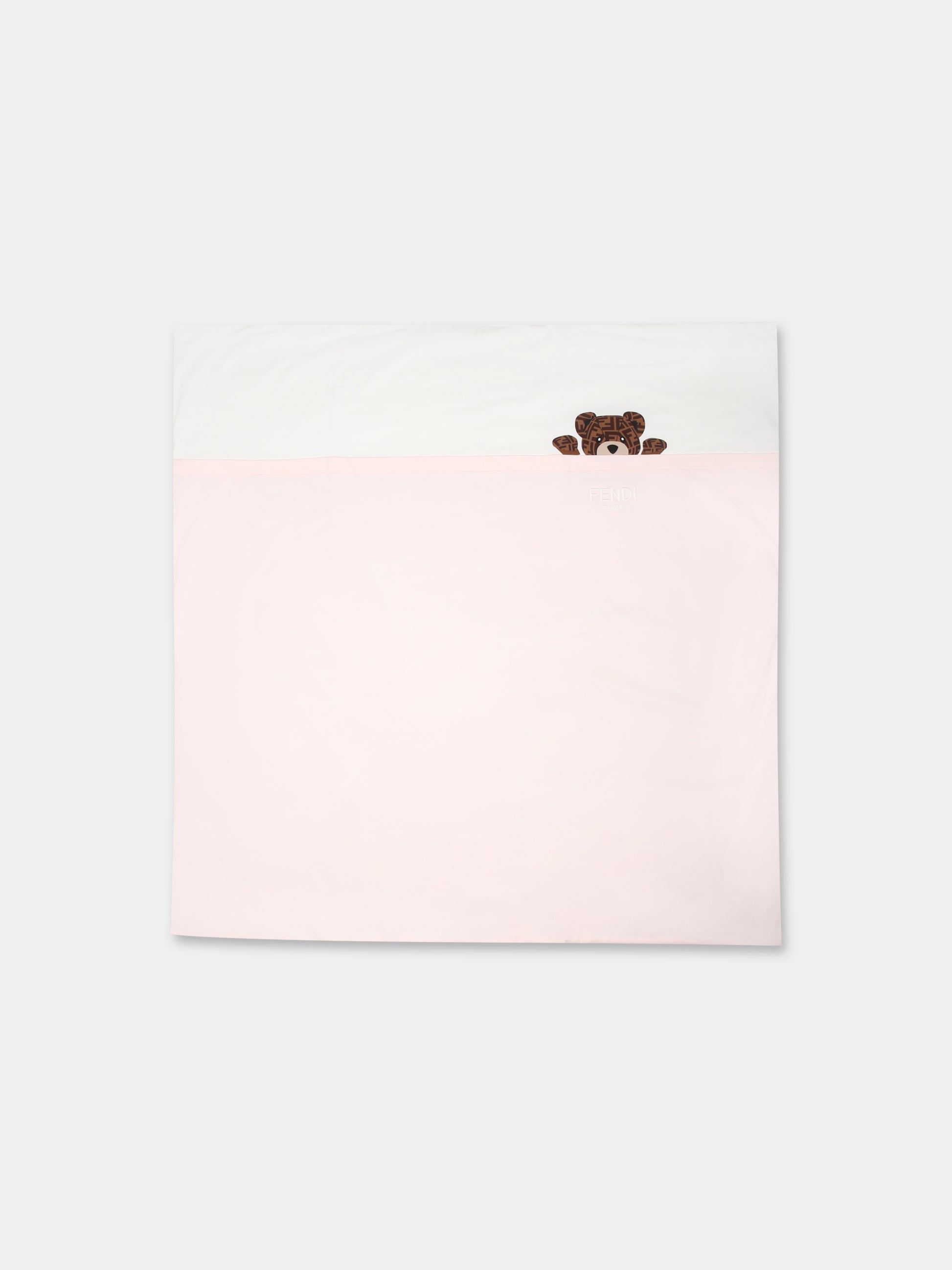 Coperta rosa per neonata con orsetto e logo Fendi,Fendi Kids,BUJ282 ST8 F0C11