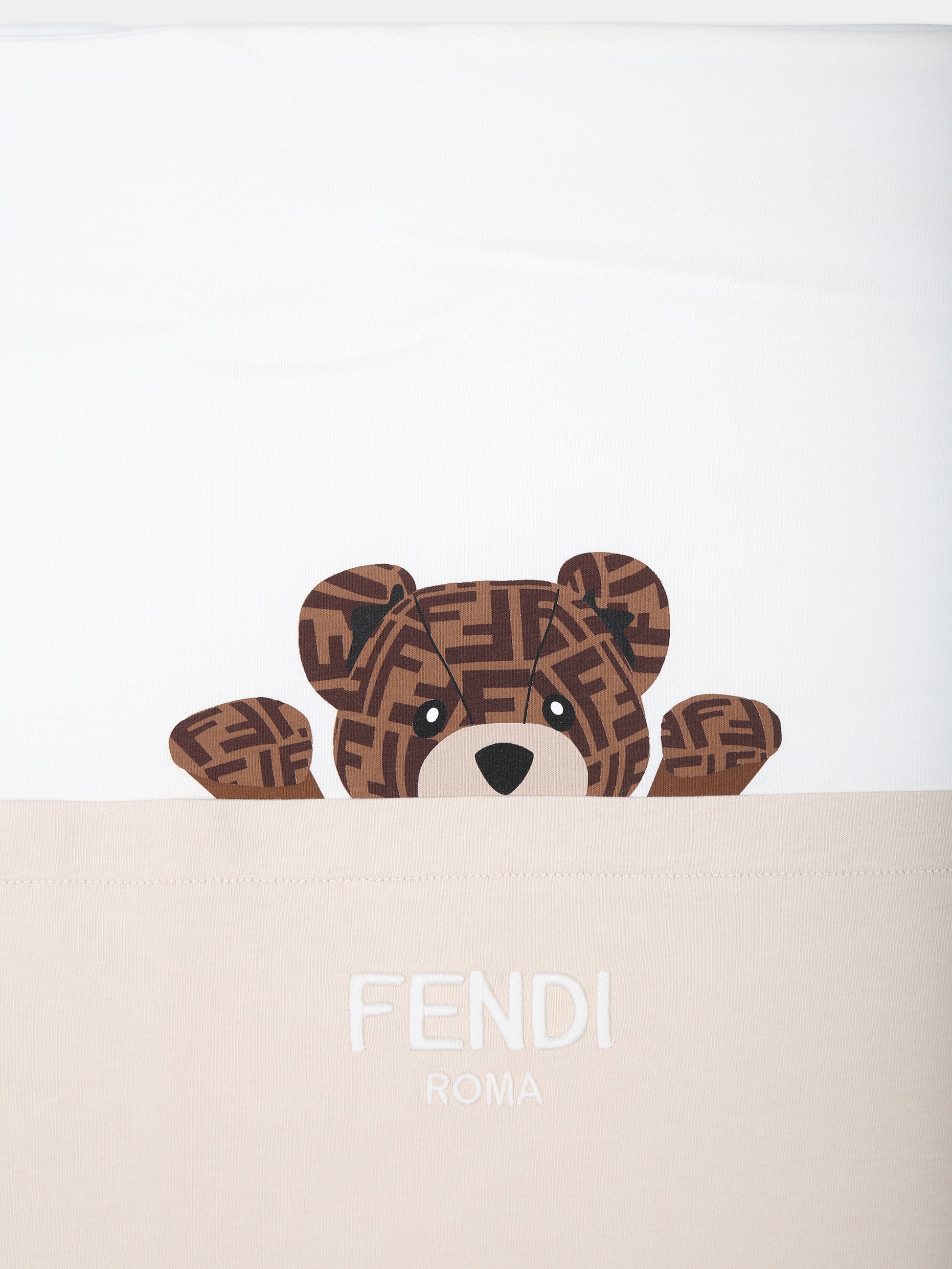 Coperta beige per neonati con orsetto e logo Fendi,Fendi Kids,BUJ282 ST8 F19J5