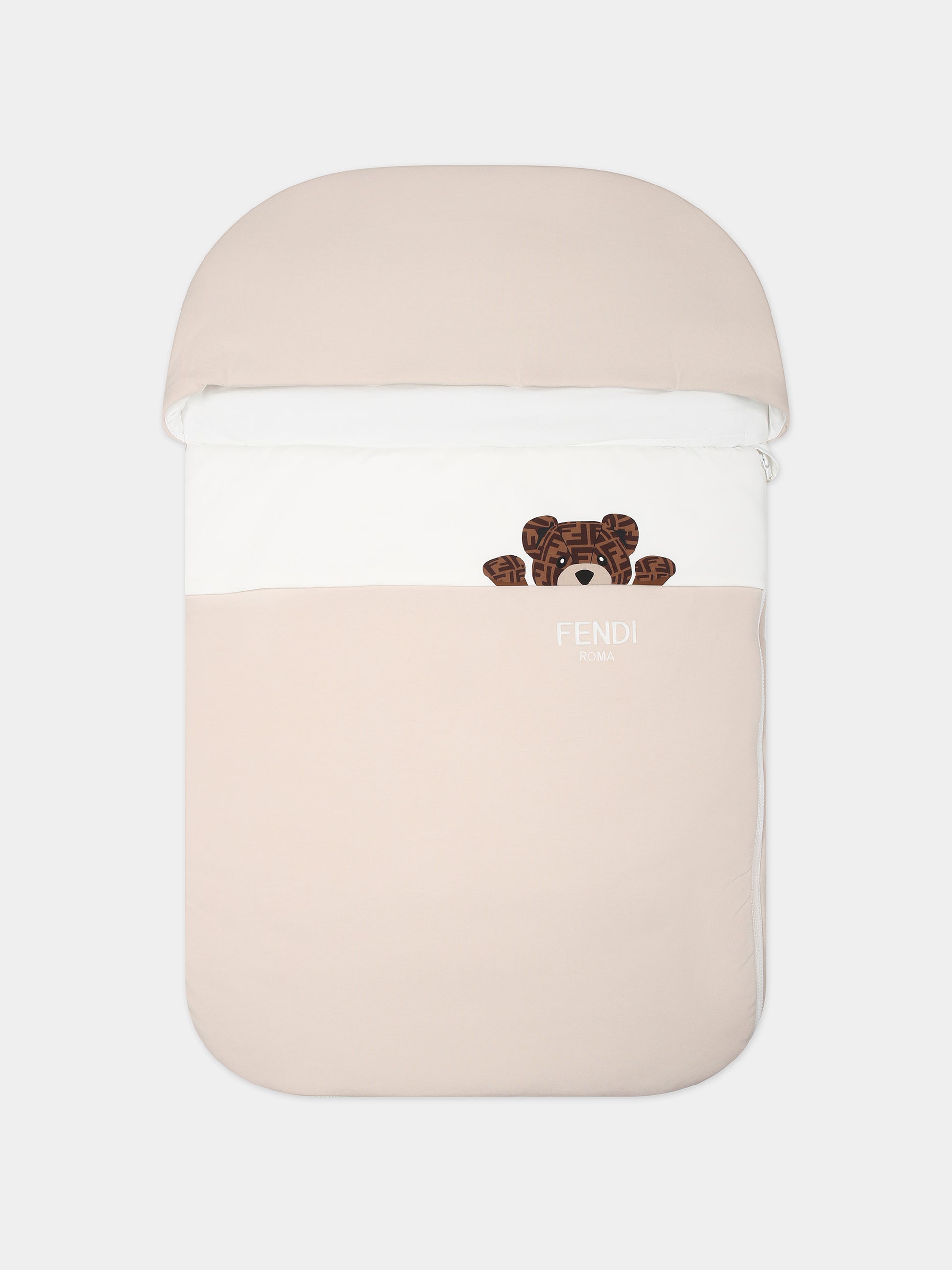 Sacco nanna beige per neonati con orsetto e logo Fendi,Fendi Kids,BUJ281 ST8 F19J5