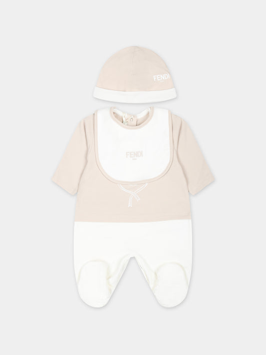 Set tutina beige per neonati con stemma Fendi,Fendi Kids,BUK120 ST8 F19J5