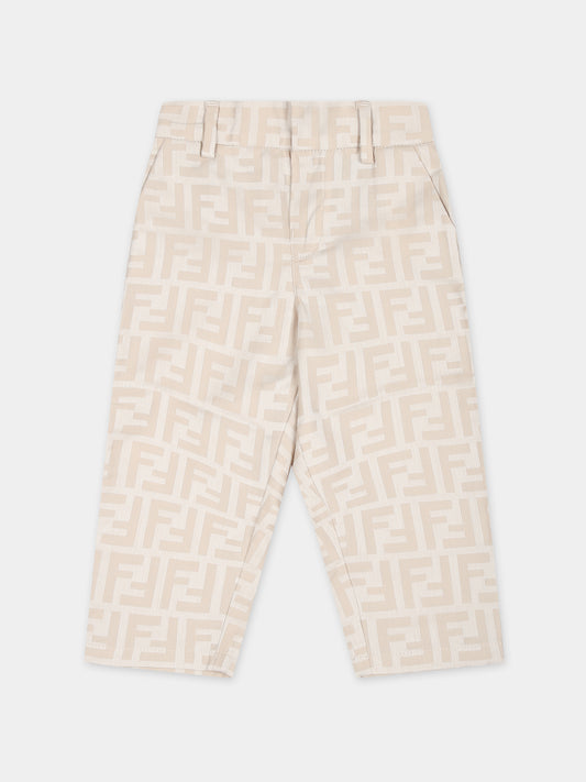 Pantaloni beige per neonato con doppia F,Fendi Kids,BUF230 ARSY F19J5