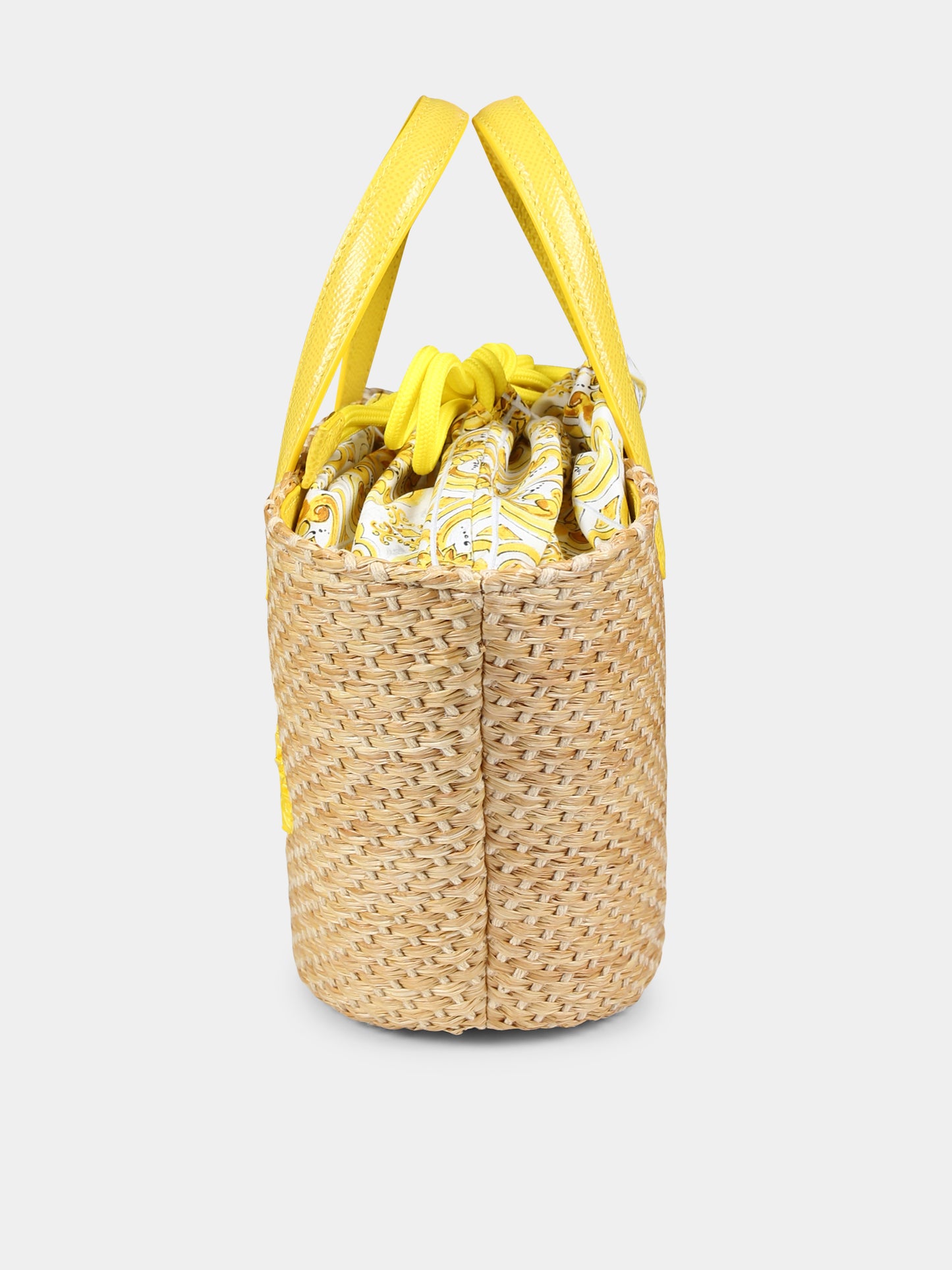 Borsa beige per bambina con logo DG e stampa maiolica,Dolce & Gabbana Kids,EB0249 AB018 HG3OB