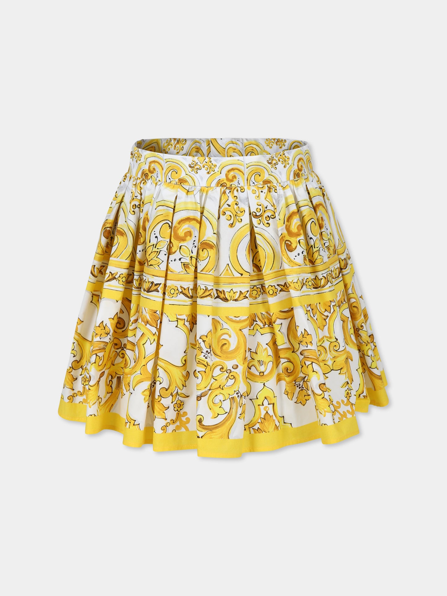 Gonna gialla per bambina con stampa maiolica gialla,Dolce & Gabbana Kids,L55I20 FI5JY HG3TN