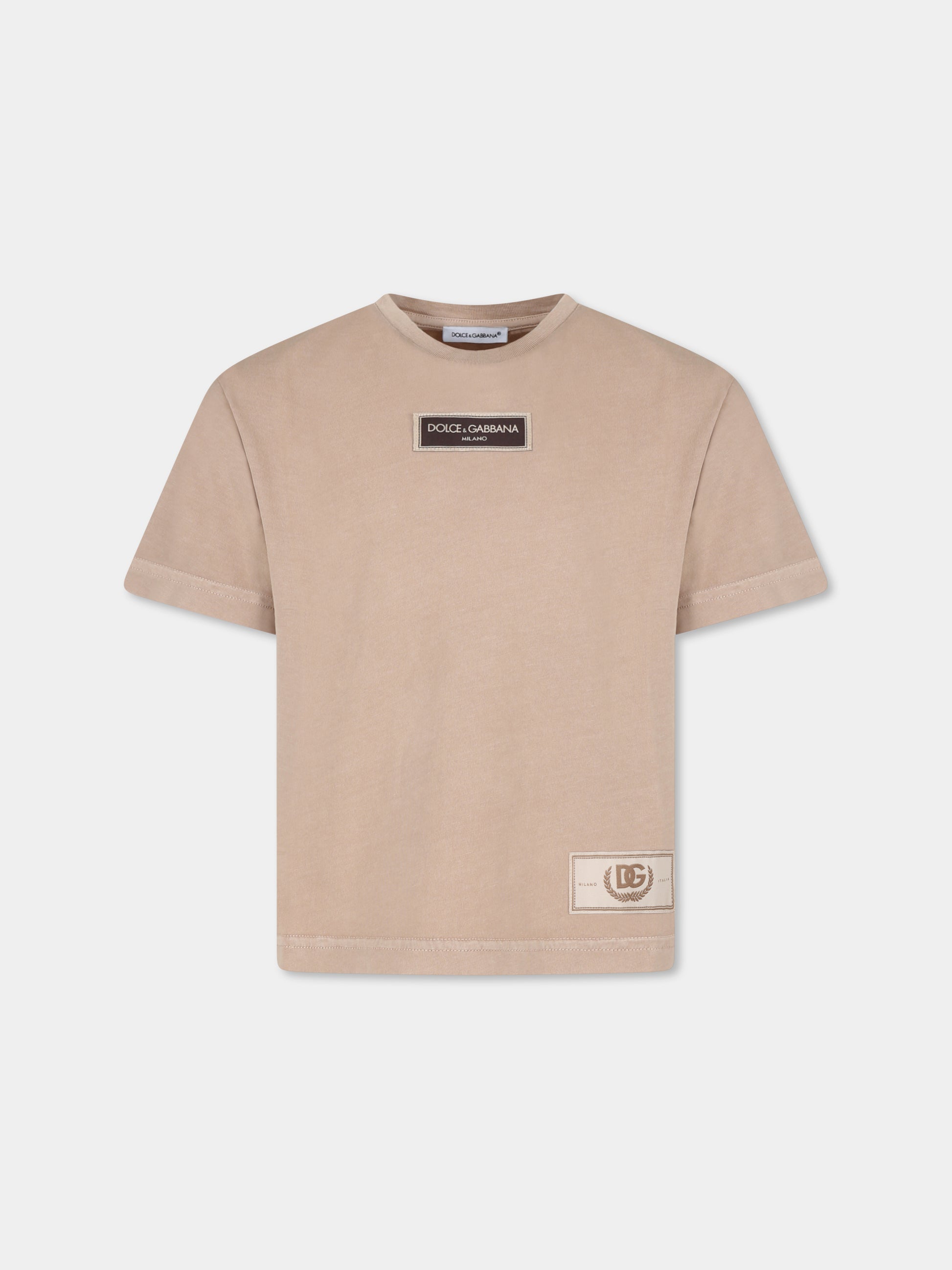 T-shirt beige per bambino con logo,Dolce & Gabbana Kids,L4JTHV G7NXK M0131