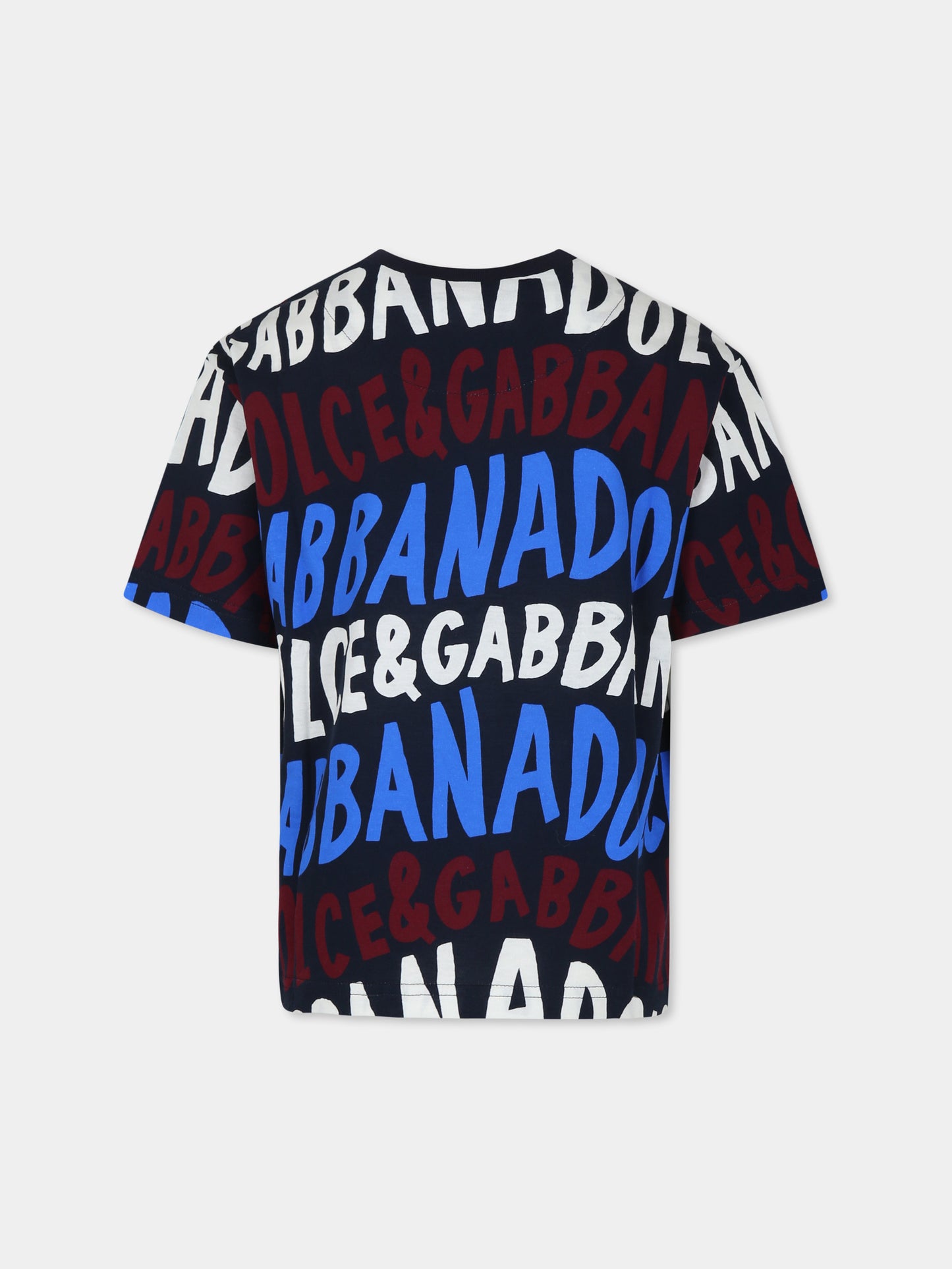 T-shirt blu per bambino con logo,Dolce & Gabbana Kids,L4JTHV HS7OY HB5FA