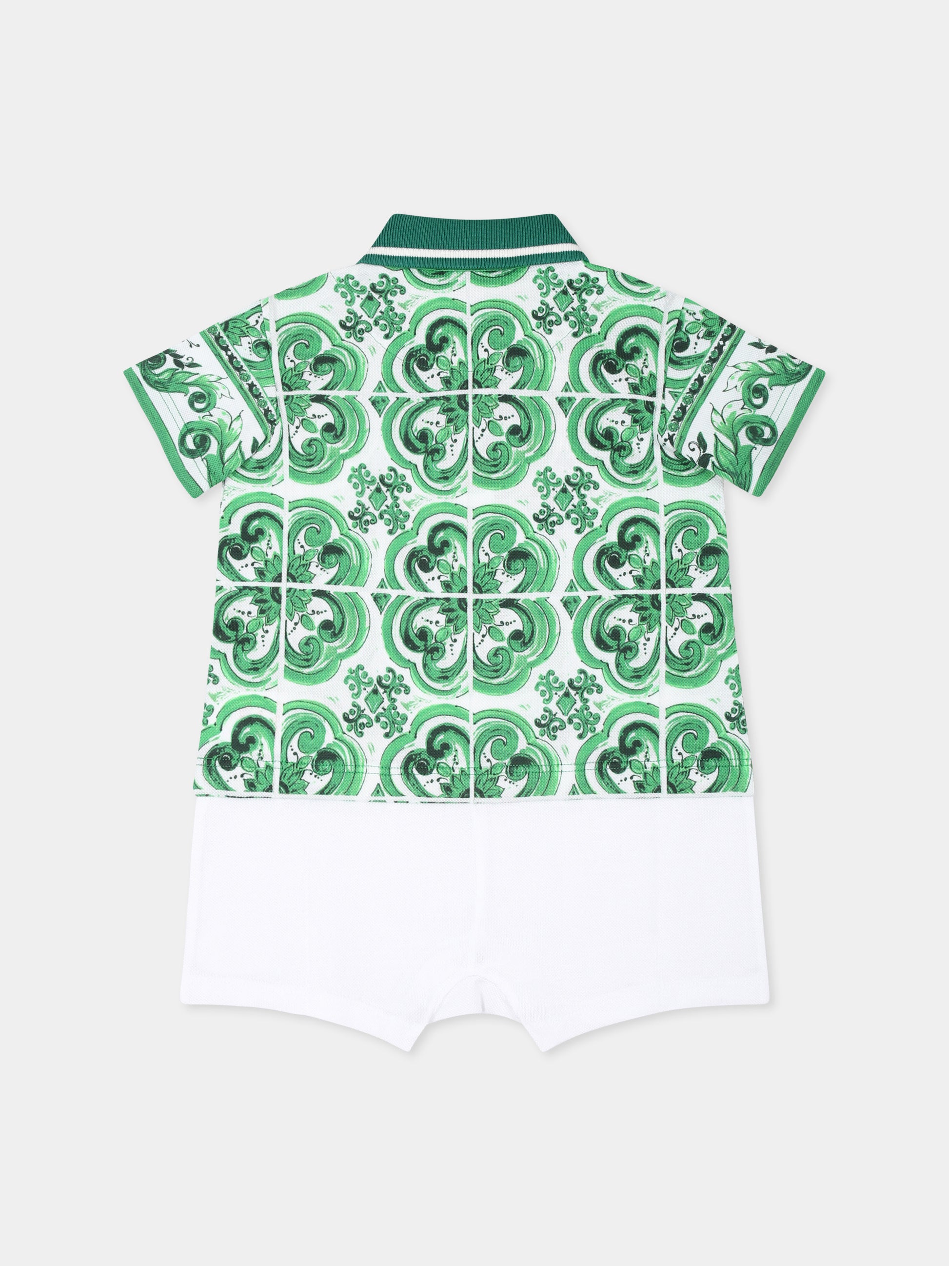 Pagliaccetto verde per neonato con stampa maiolica verde e logo,Dolce & Gabbana Kids,L1JO7A G7NVD S9000