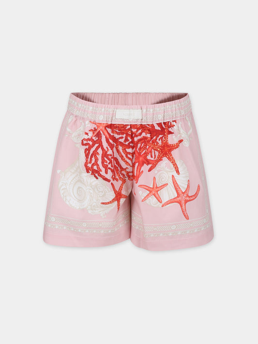 Shorts rosa per bambina con stampa Barocco Sea,Versace,1015185 1A11424 5PA90