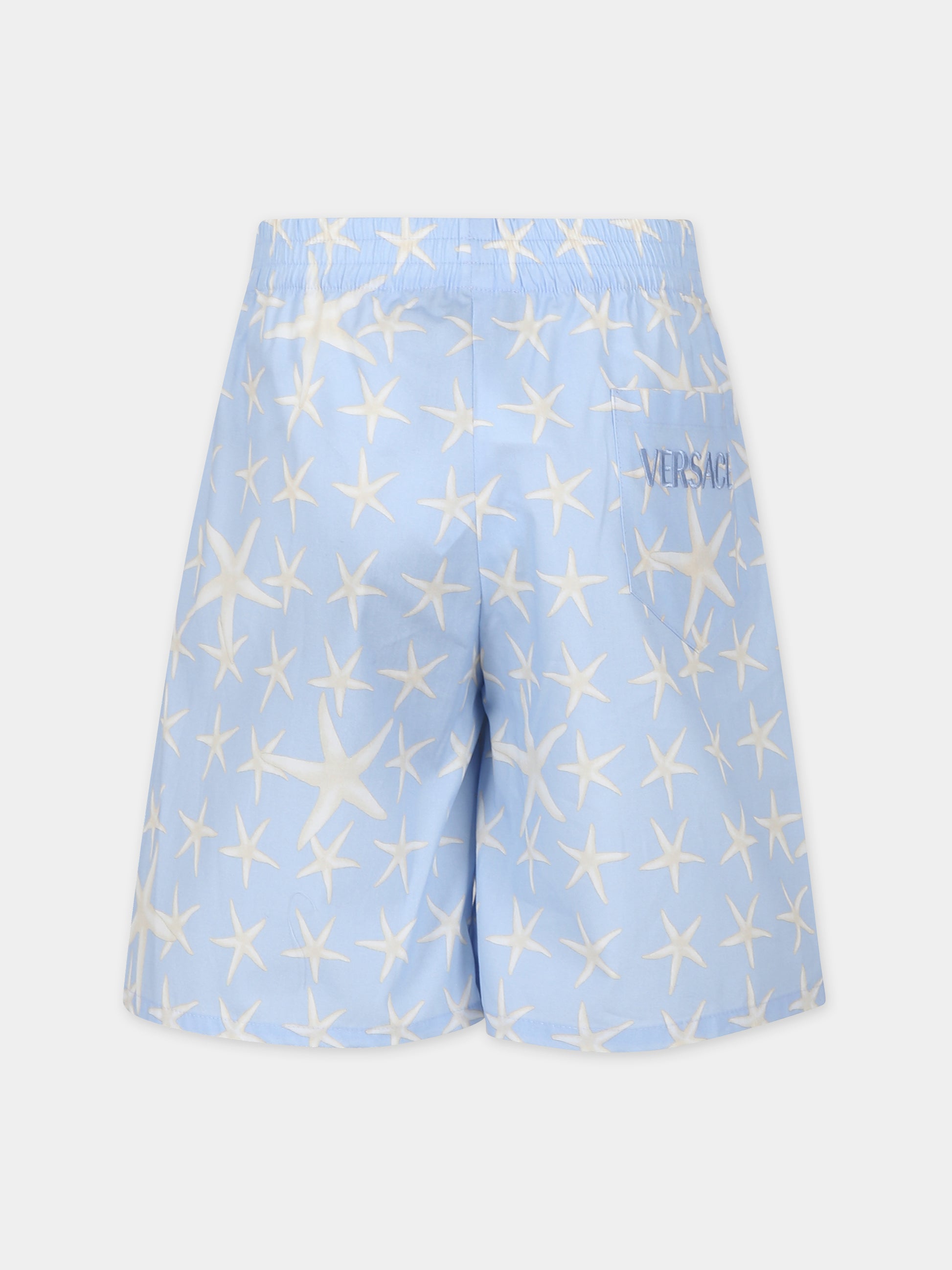 Shorts celesti per bambino con stampa stelle marine,Versace,1005249 1A11623 6V720