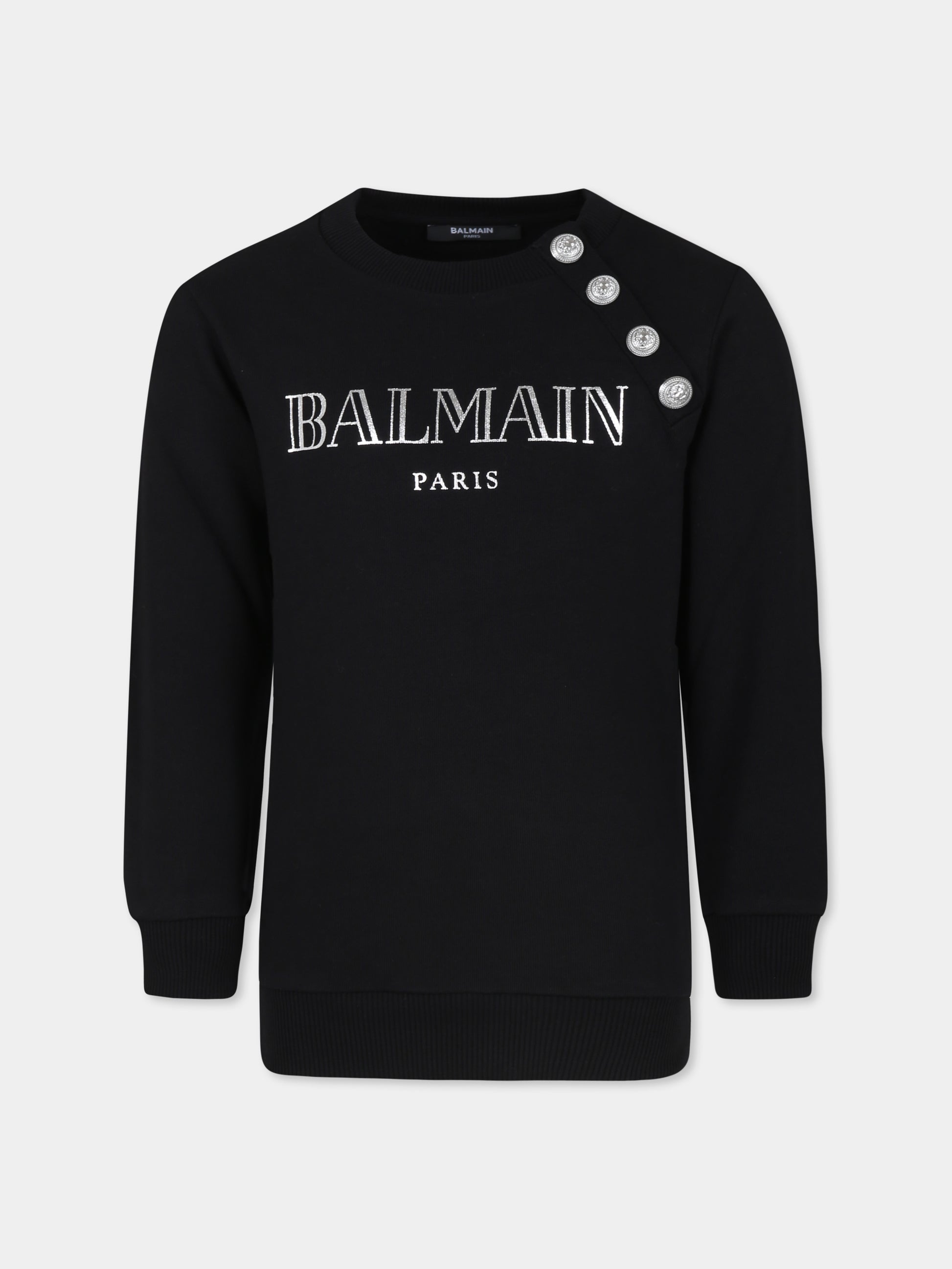 Felpa nera per bambina con logo argento,Balmain Kids,BV4Q20 Z0114 930AG