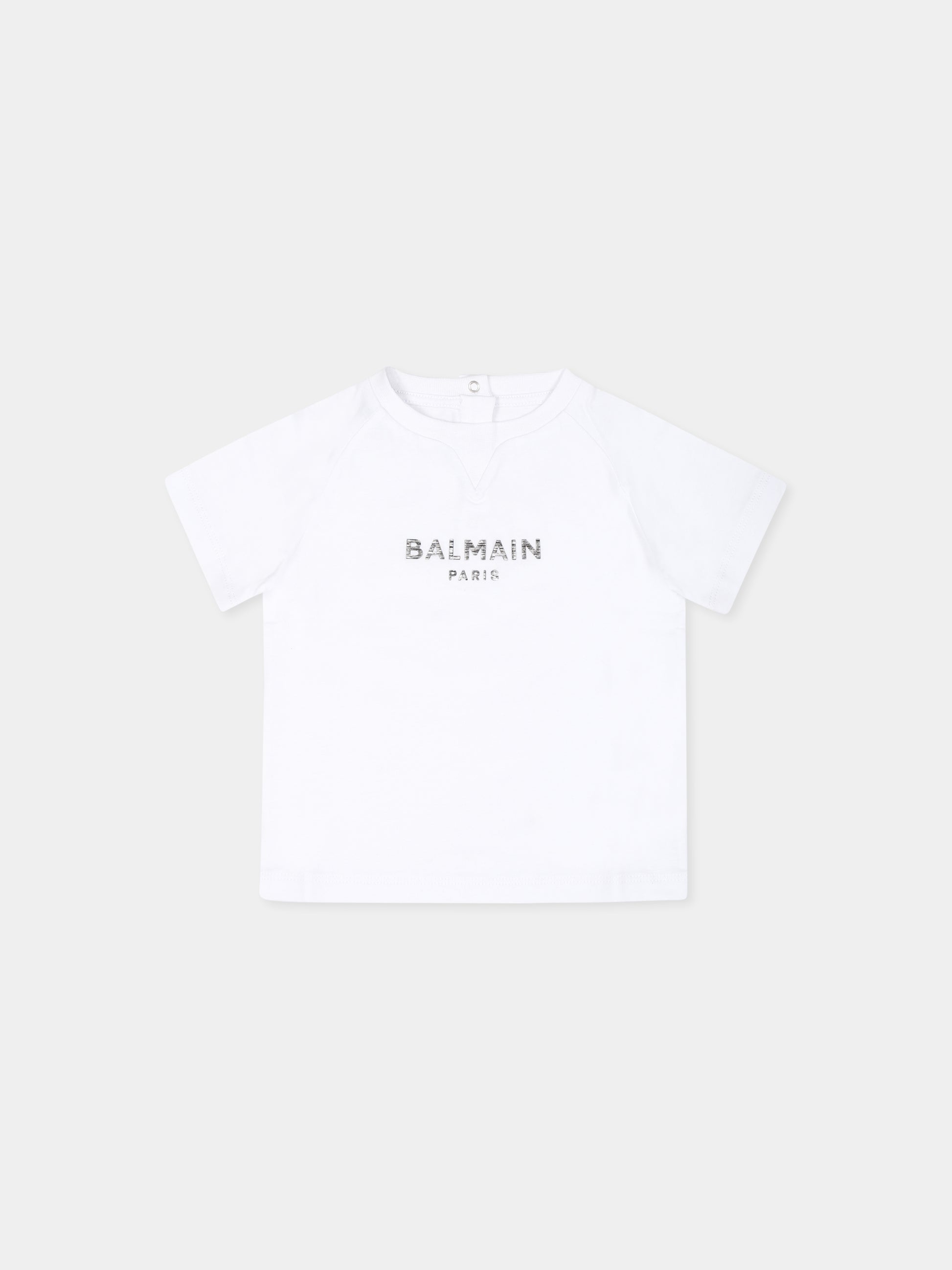 T-shirt bianca per neonata con logo,Balmain Kids,BV8511 Z0057 100AG