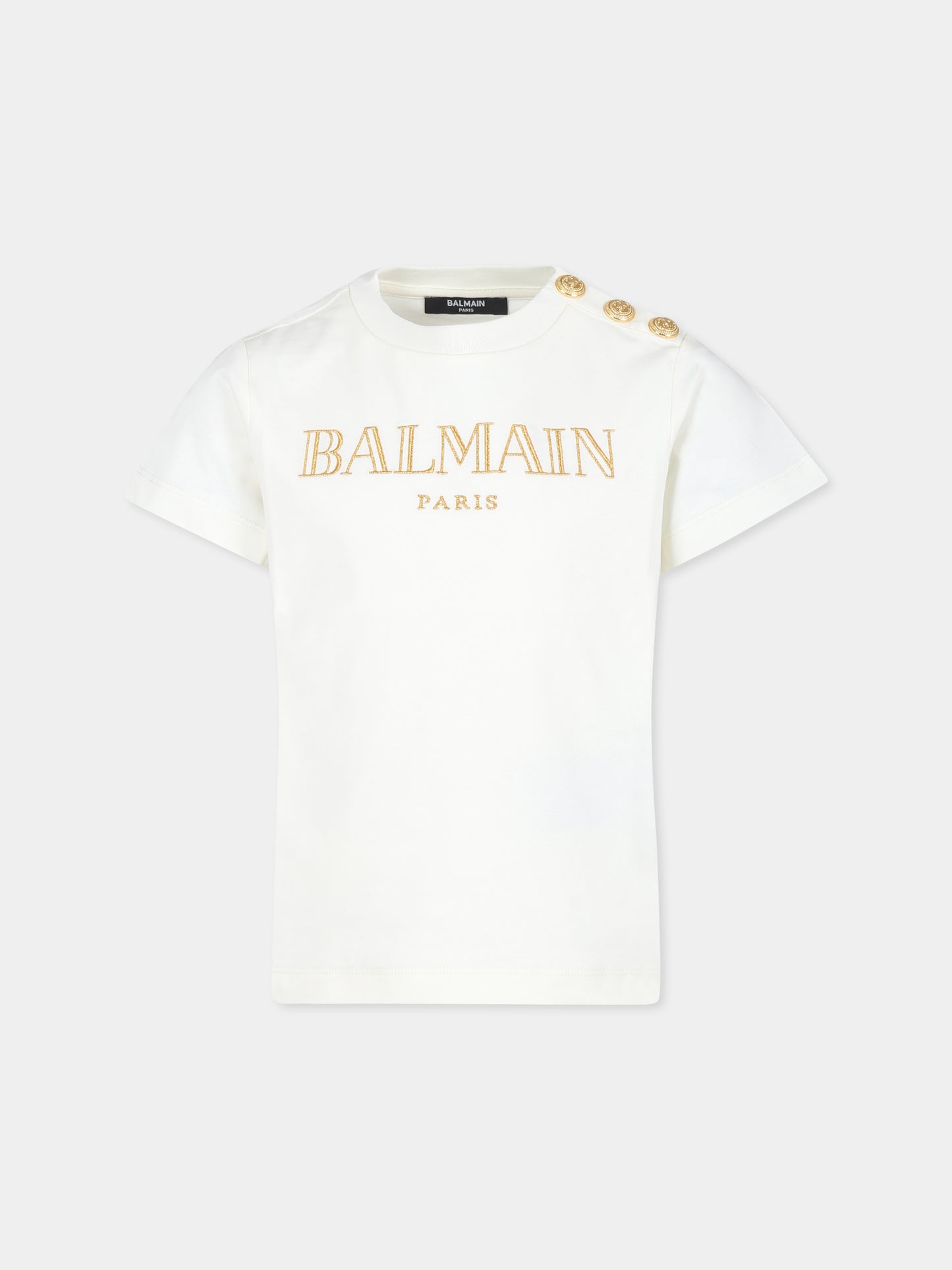 T-shirt avorio per bambina con logo,Balmain Kids,BV8B91 Z0082 102OR