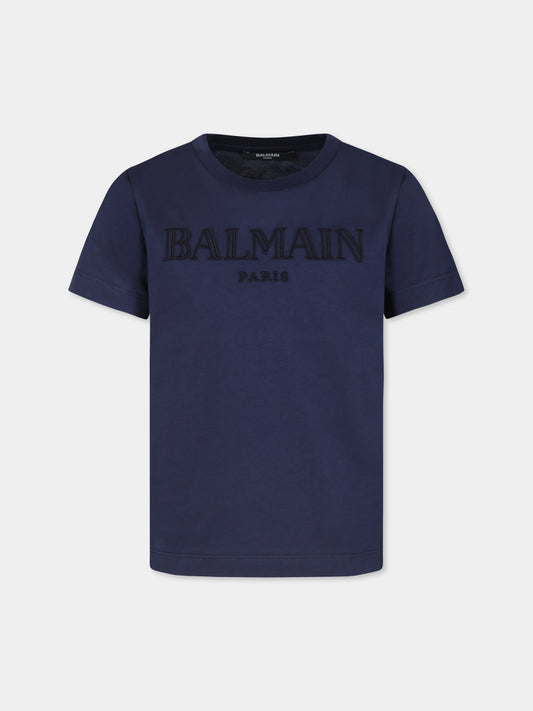 T-shirt blu per bambini con logo,Balmain Kids,BV8R51 Z0082 649NE