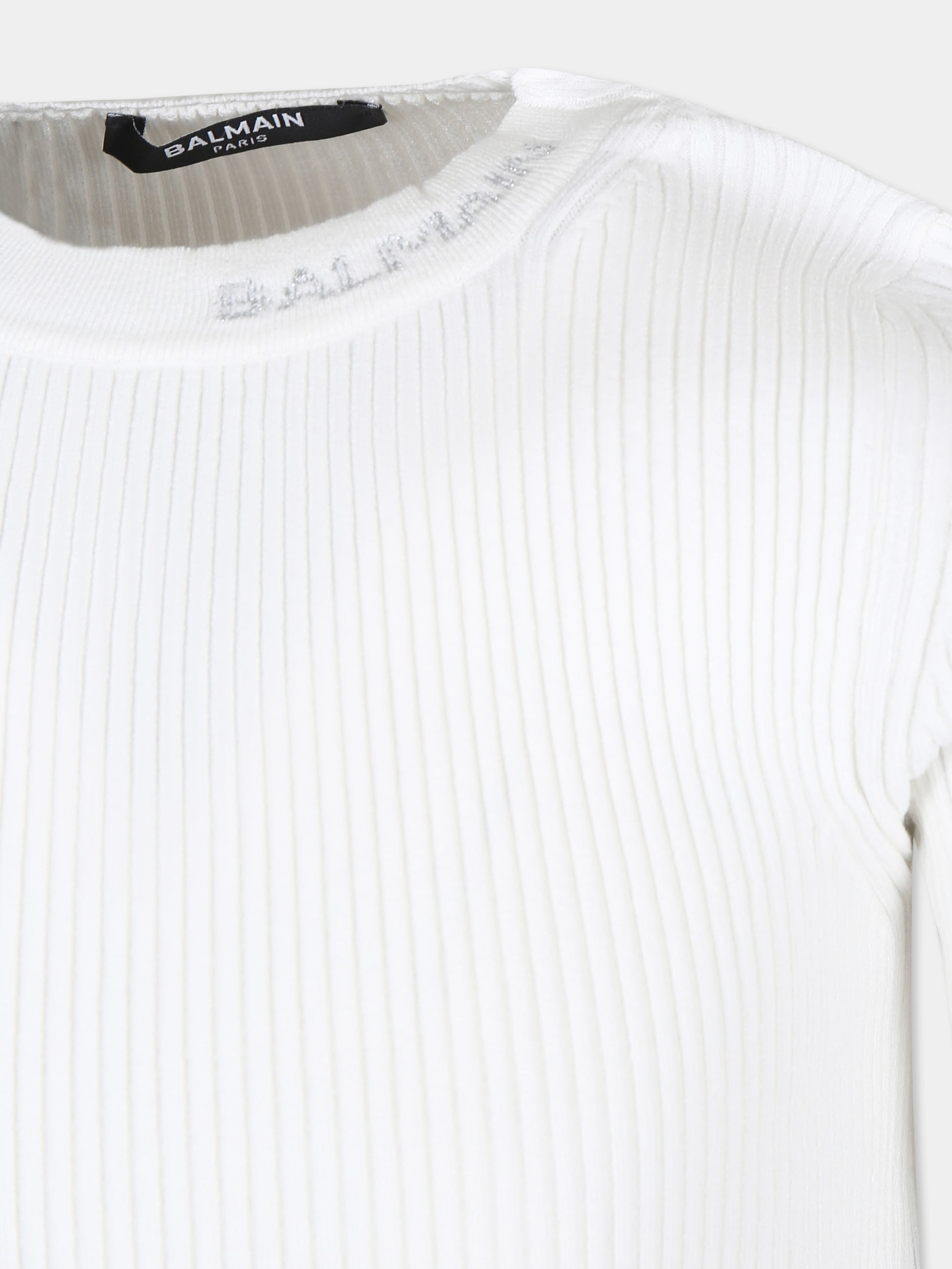 Maglione avorio per bambina con logo,Balmain Kids,BV9A20 Z2358 102AG