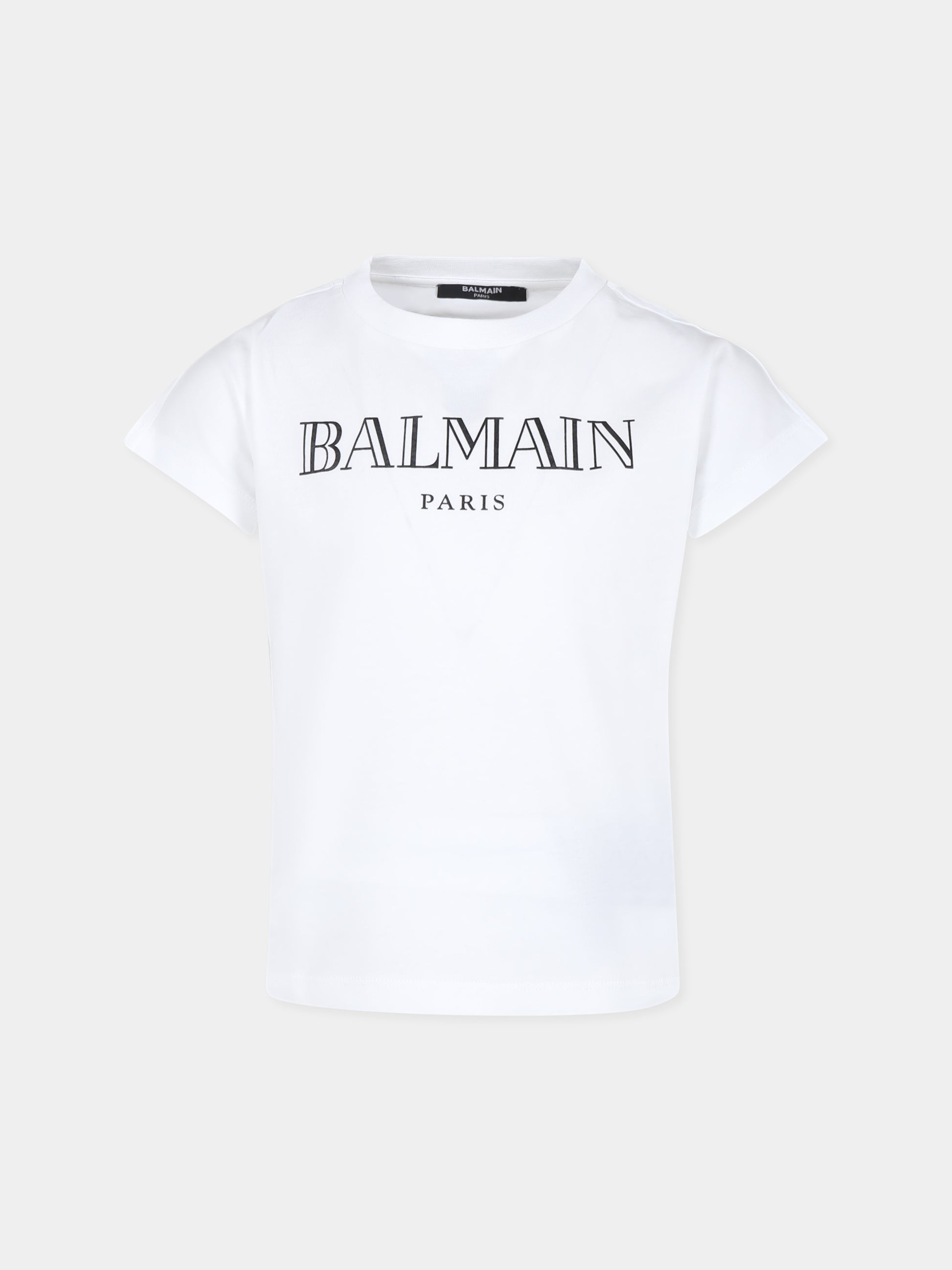 T-shirt bianca per bambina con logo,Balmain Kids,BV8A81 Z1751 100NE