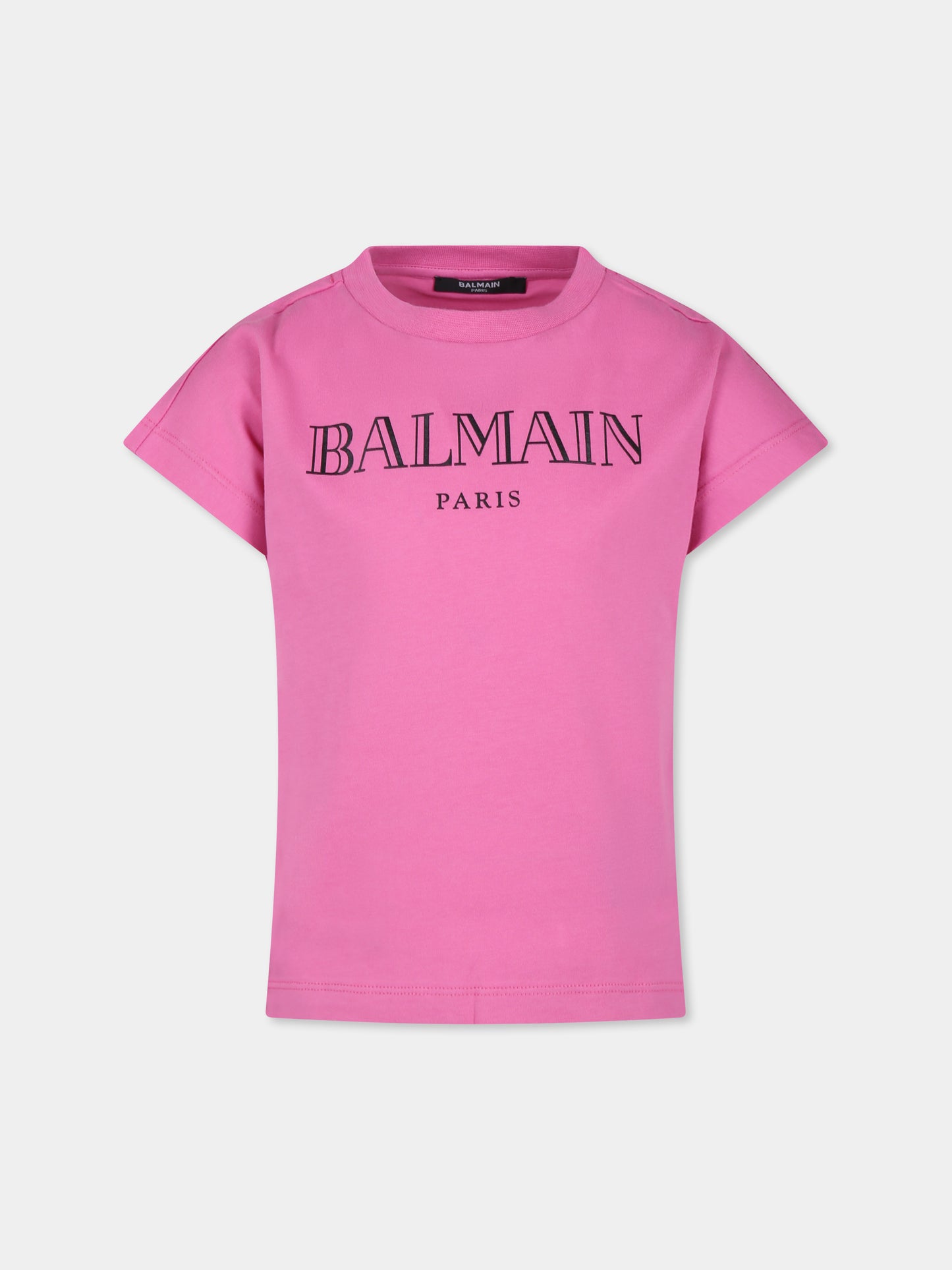 T-shirt fucsia per bambina con logo,Balmain Kids,BV8A81 Z1751 543NE